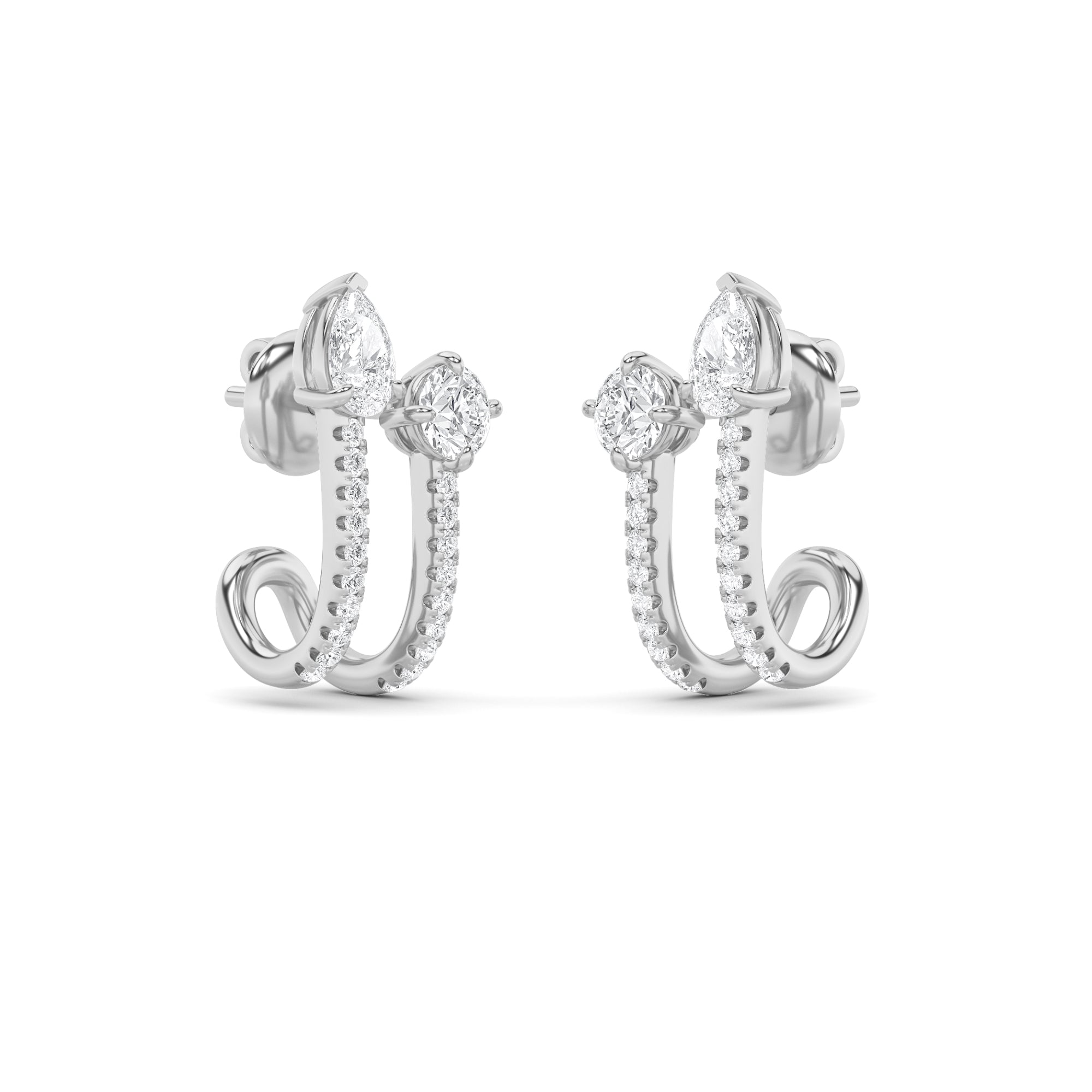 2.5Cttw Round Shaped Lab Grown Diamond (F/VVS) Toiet Moi Accented Earrings in 14K Gold