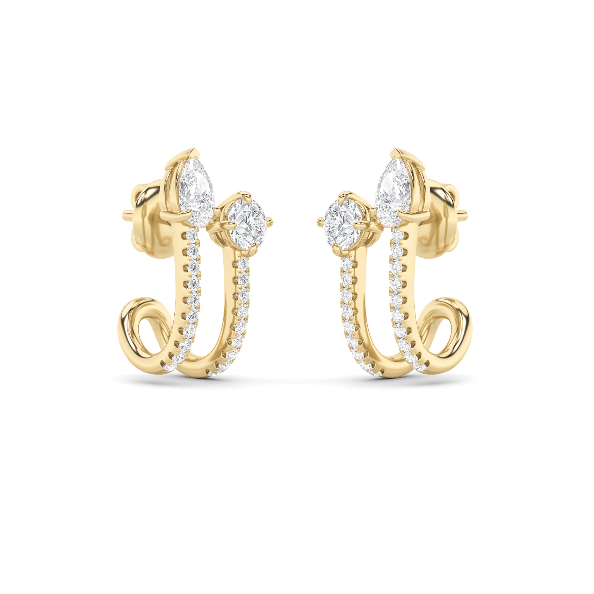 2.5Cttw Round Shaped Lab Grown Diamond (F/VS) Toiet Moi Accented Earrings in 14K Gold