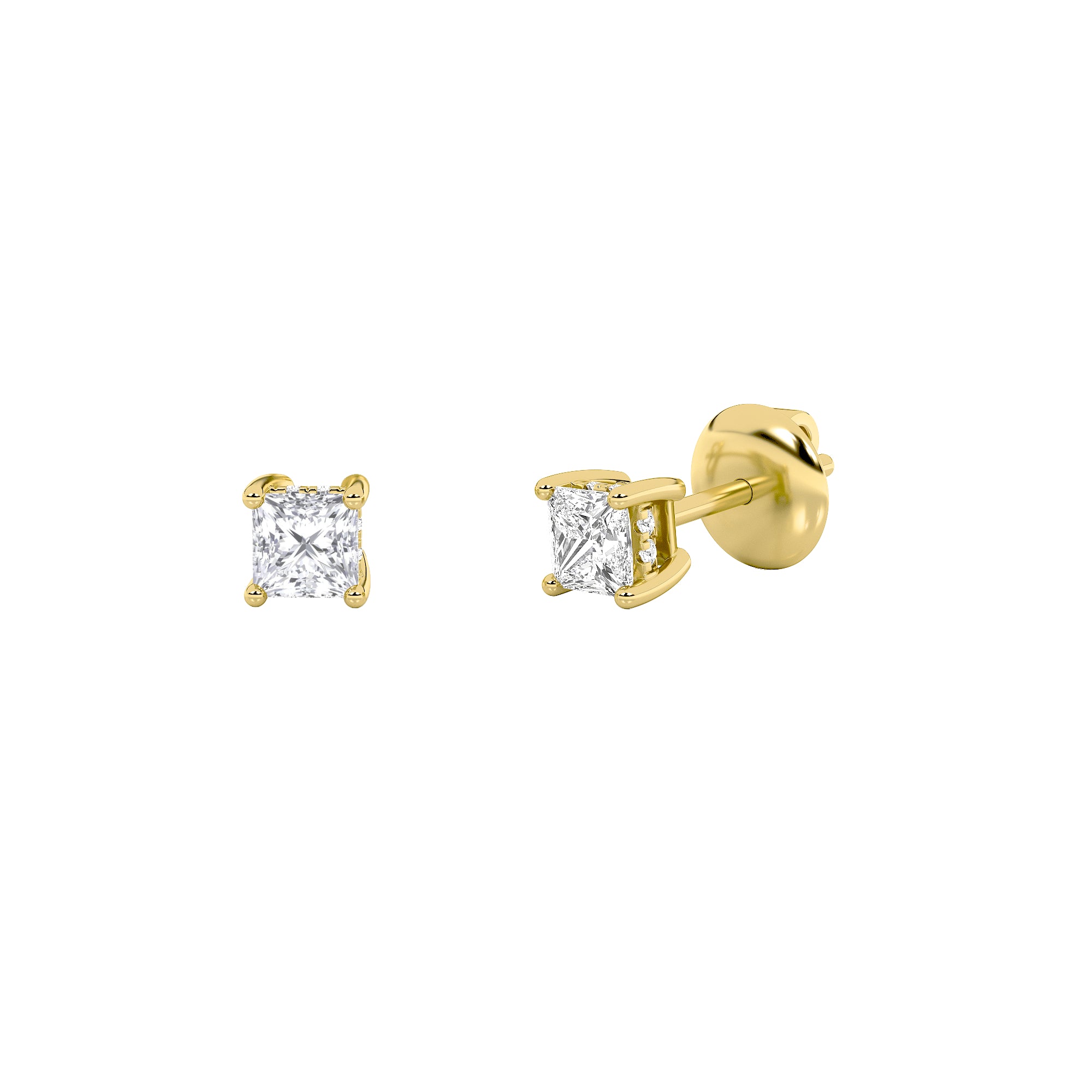 Princess Shaped Lab Grown Diamond (F/VS) Hidden Halo Stud Earrings in 14K Gold