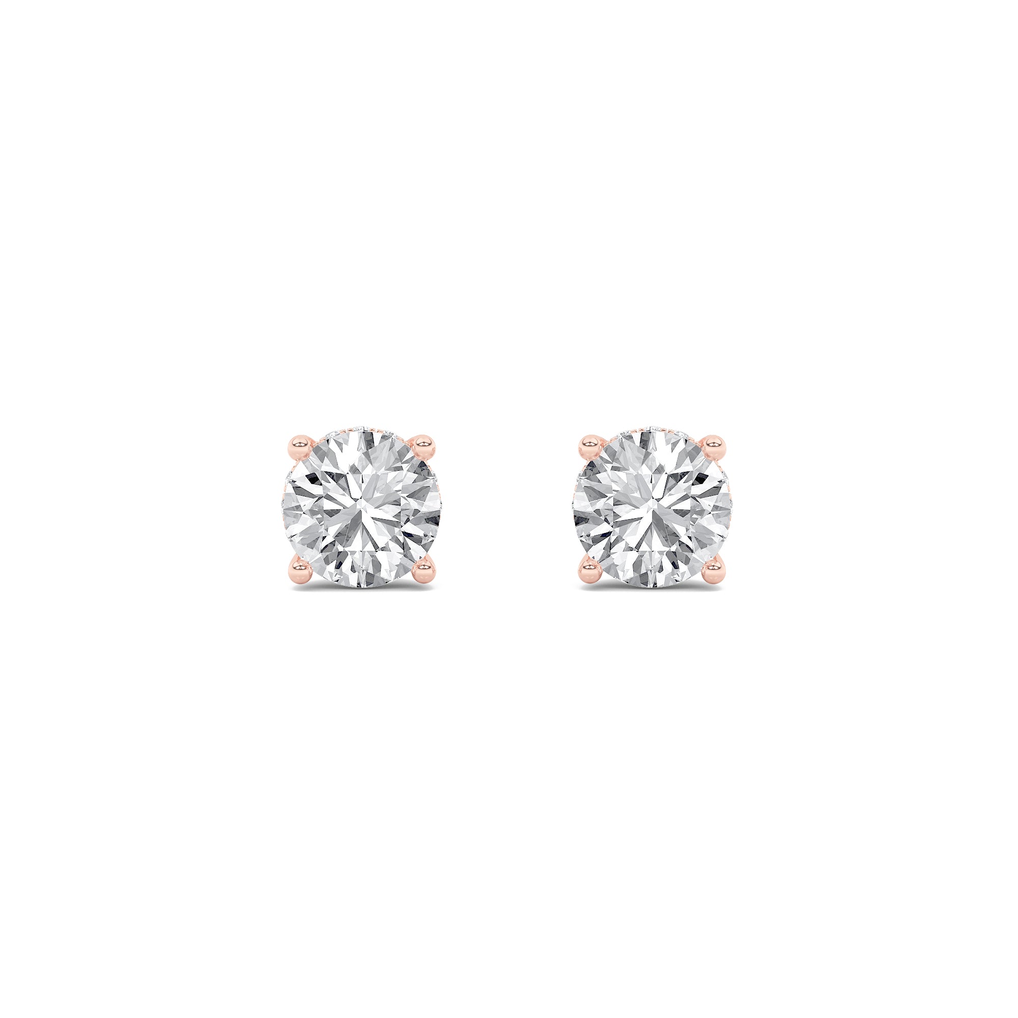 Round Shaped Lab Grown Diamond Hidden Halo Stud Earrings in 14K Gold