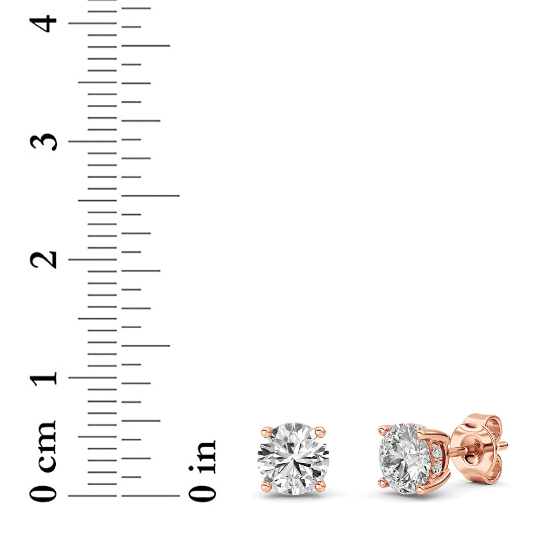 Round Shaped Lab Grown Diamond Hidden Halo Stud Earrings in 14K Gold