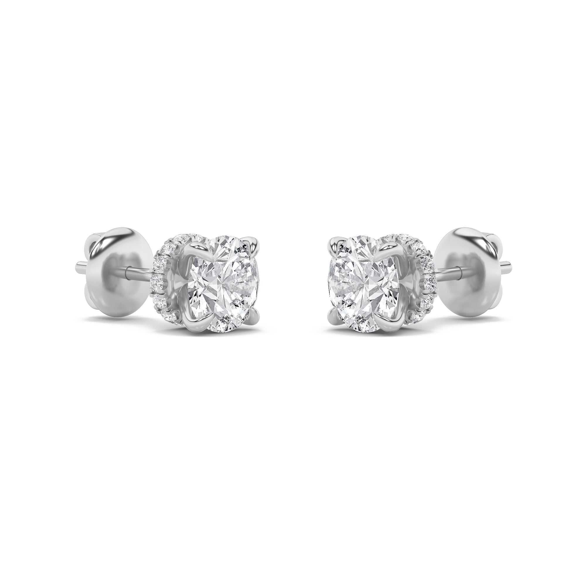 Round Shaped Lab Grown Diamond (F/VS) HiddenHalo Stud Earrings in 14K Gold