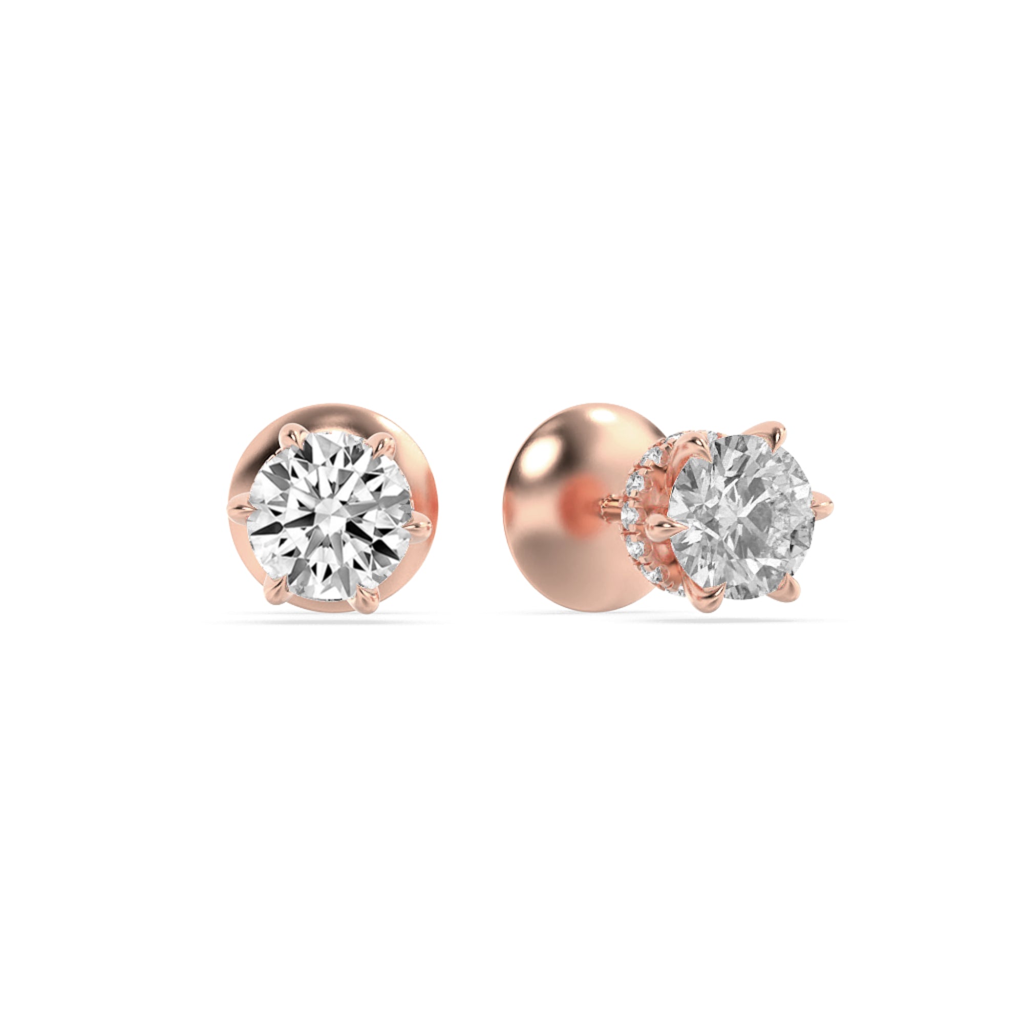 3Cttw Round Shaped Lab Grown Diamond (F/VS) HiddenHalo Stud Earrings in 14K Gold