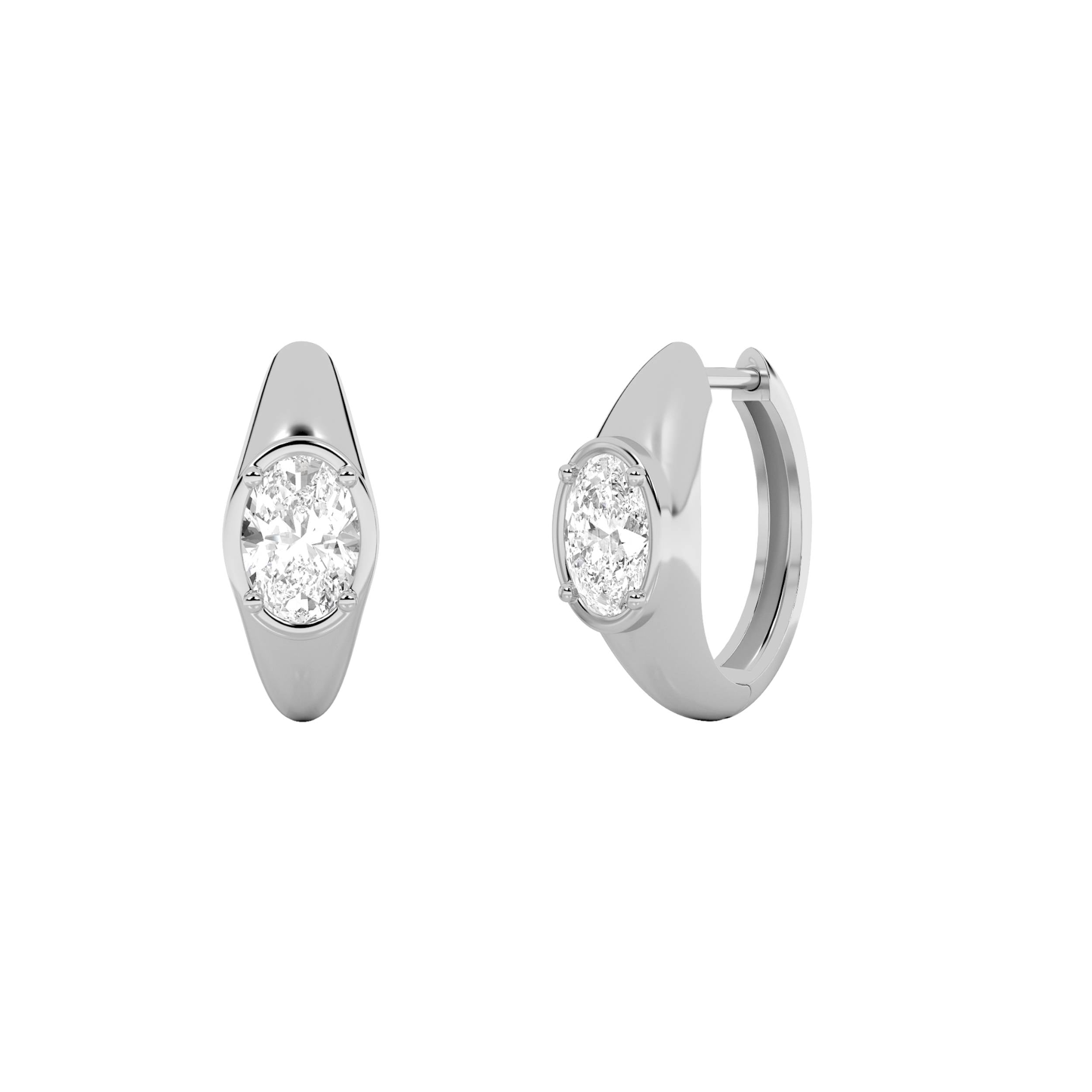 2Cttw Oval Shaped Lab Grown Diamond (F/VS) Solitaire Huggie Earrings in 14K Gold