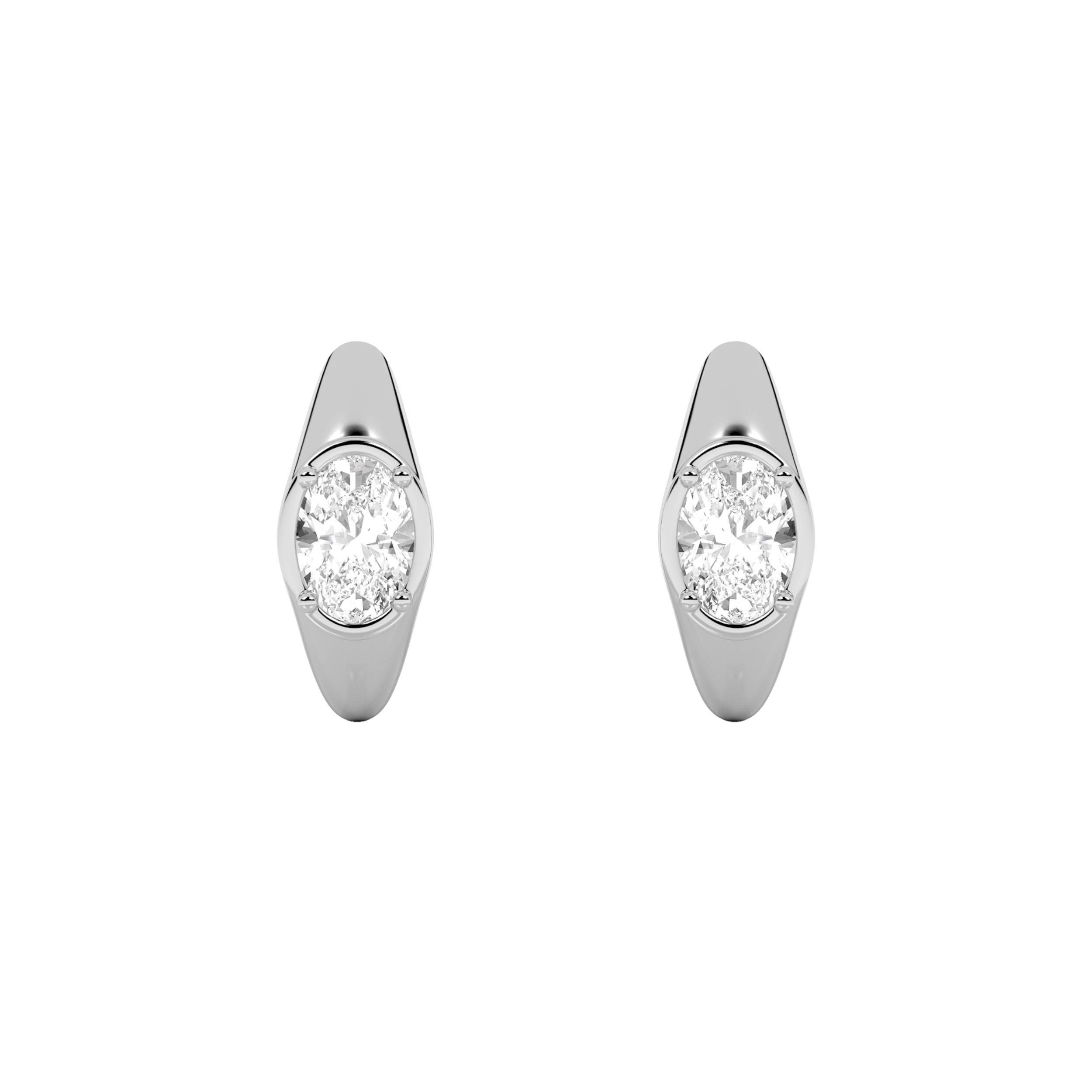 2Cttw Oval Shaped Lab Grown Diamond (F/VS) Solitaire Huggie Earrings in 14K Gold