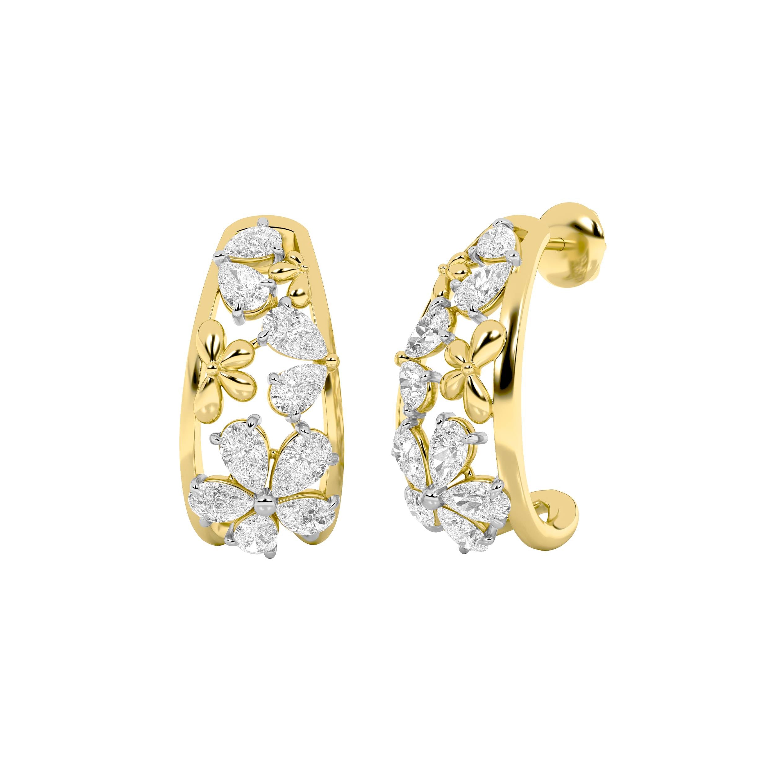 4.5Cttw Pear Shaped Lab Grown Diamond (F/VS) FancyFlower Earrings in 14K Gold