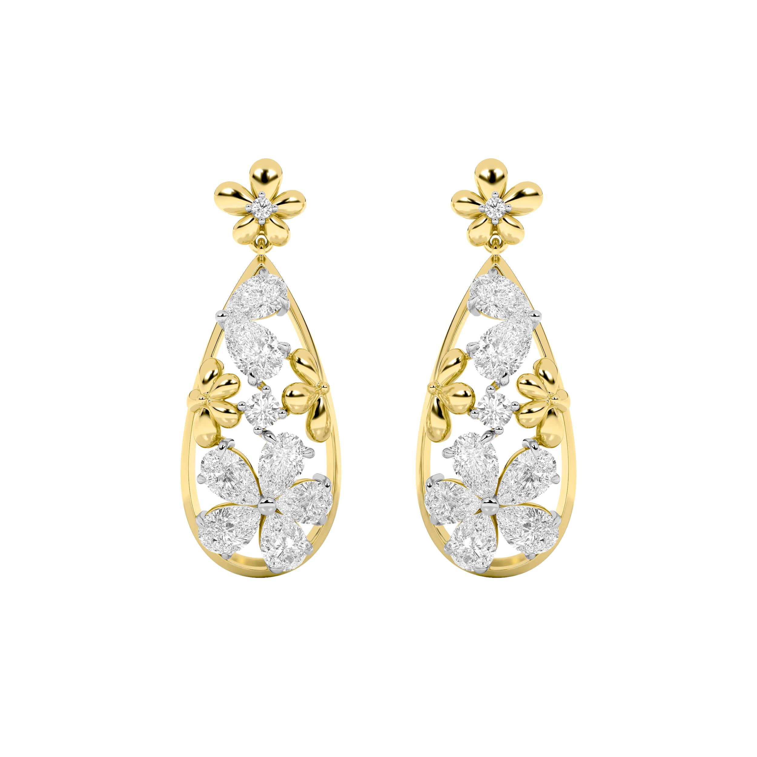 3.75Cttw Pear Shaped Lab Grown Diamond (F/VS) Fancy Flower Earrings in 14K Gold