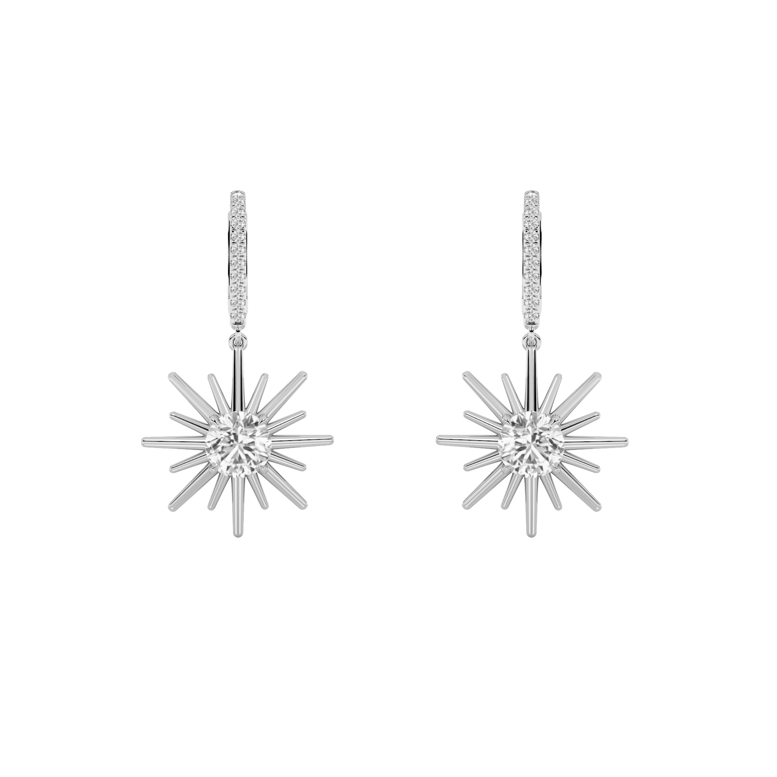 2Cttw Round Shaped Lab Grown Diamond (F/VS) DangleEarrings in 14K Gold