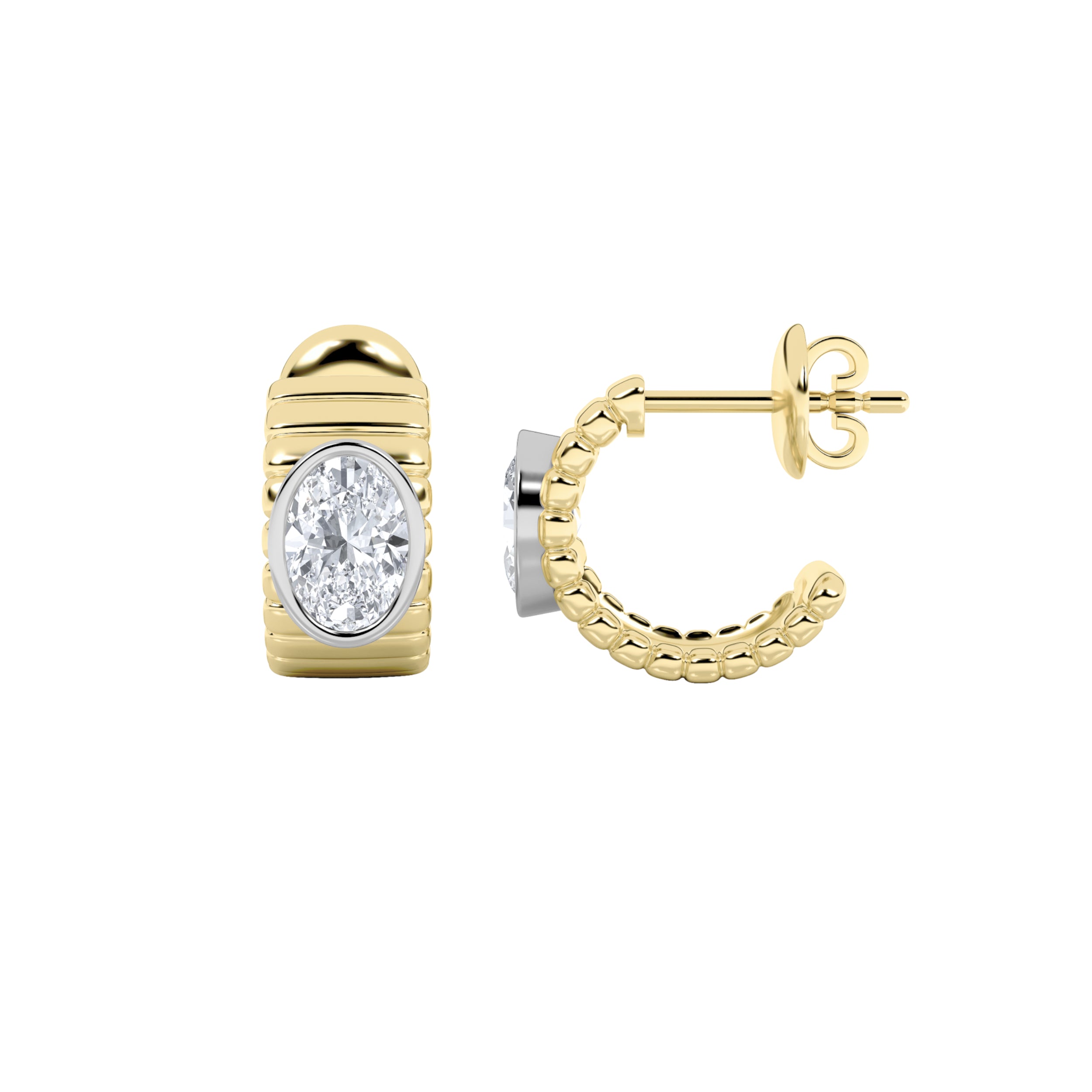 2Cttw Oval Shaped Lab Grown Diamond (F/VS) FashionEarrings in 14K Gold