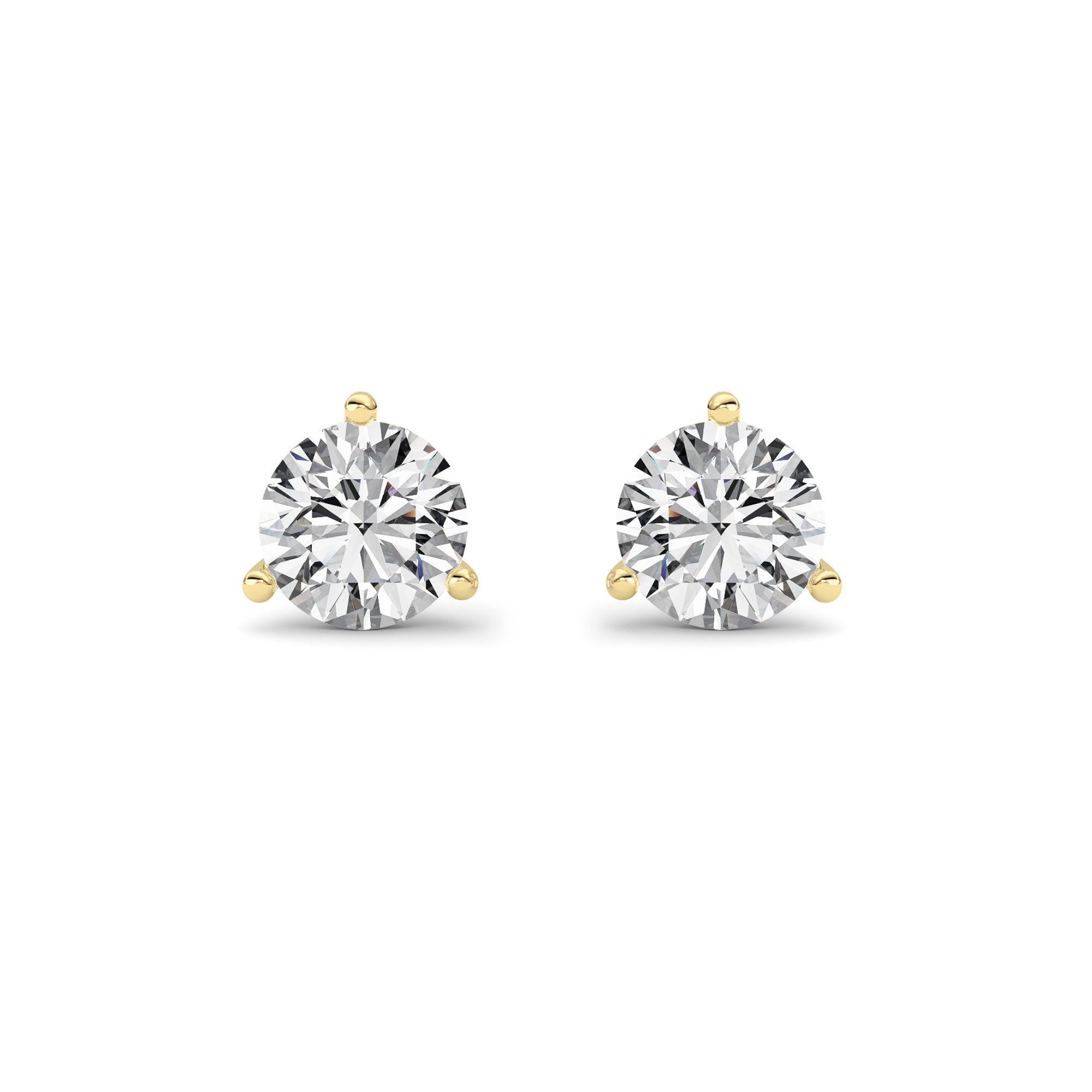 Round Shaped Lab Grown Diamond Three Prong Martini Stud Earrings in 14K Yellow Gold