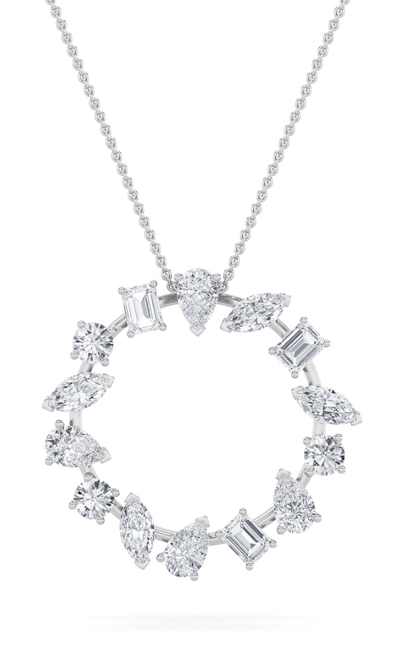 3.0 Ctw Multi-Shape (F/VS) Lab Grown Diamond Prong 14K White Gold Open Circle Pendant Necklace