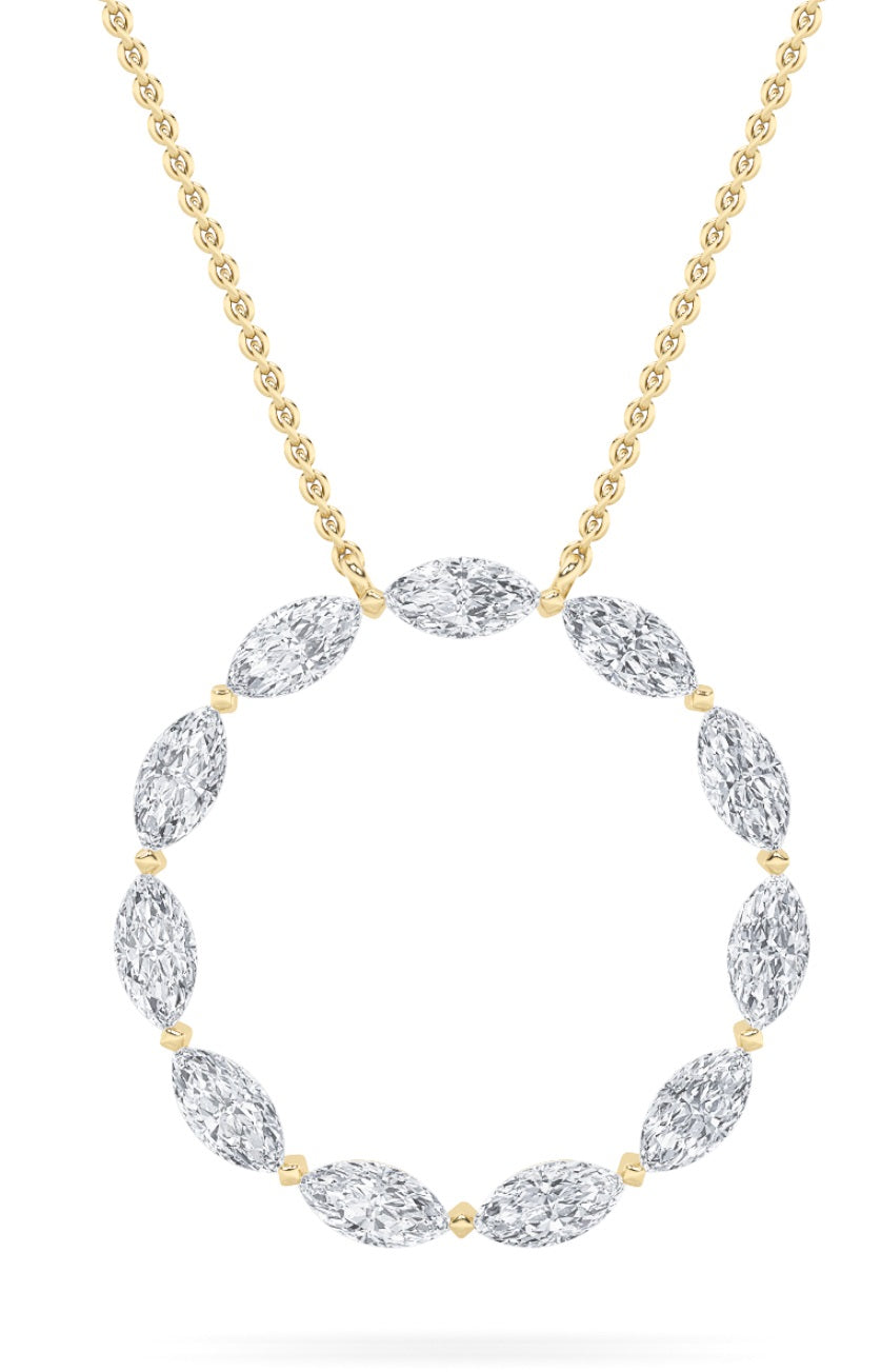 2.25 Ct Marquise (F/VS) Lab Grown Diamond Prong 14K Yellow Gold Fancy Open Circle Pendant Necklace