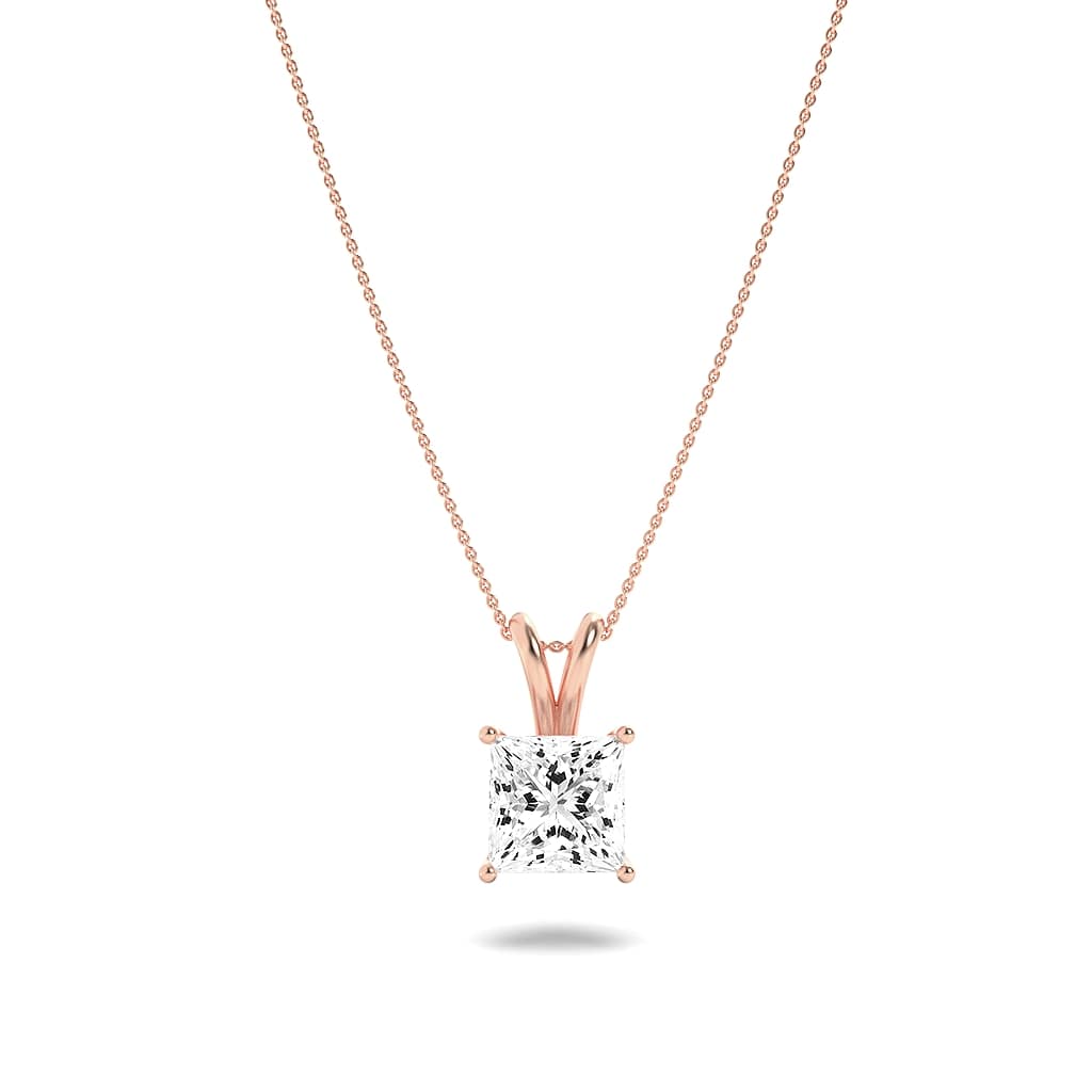1 Ct Princess (F/VS) Lab Grown Diamond Prong 14K Rose Gold Split Bale Solitaire Pendant Necklace