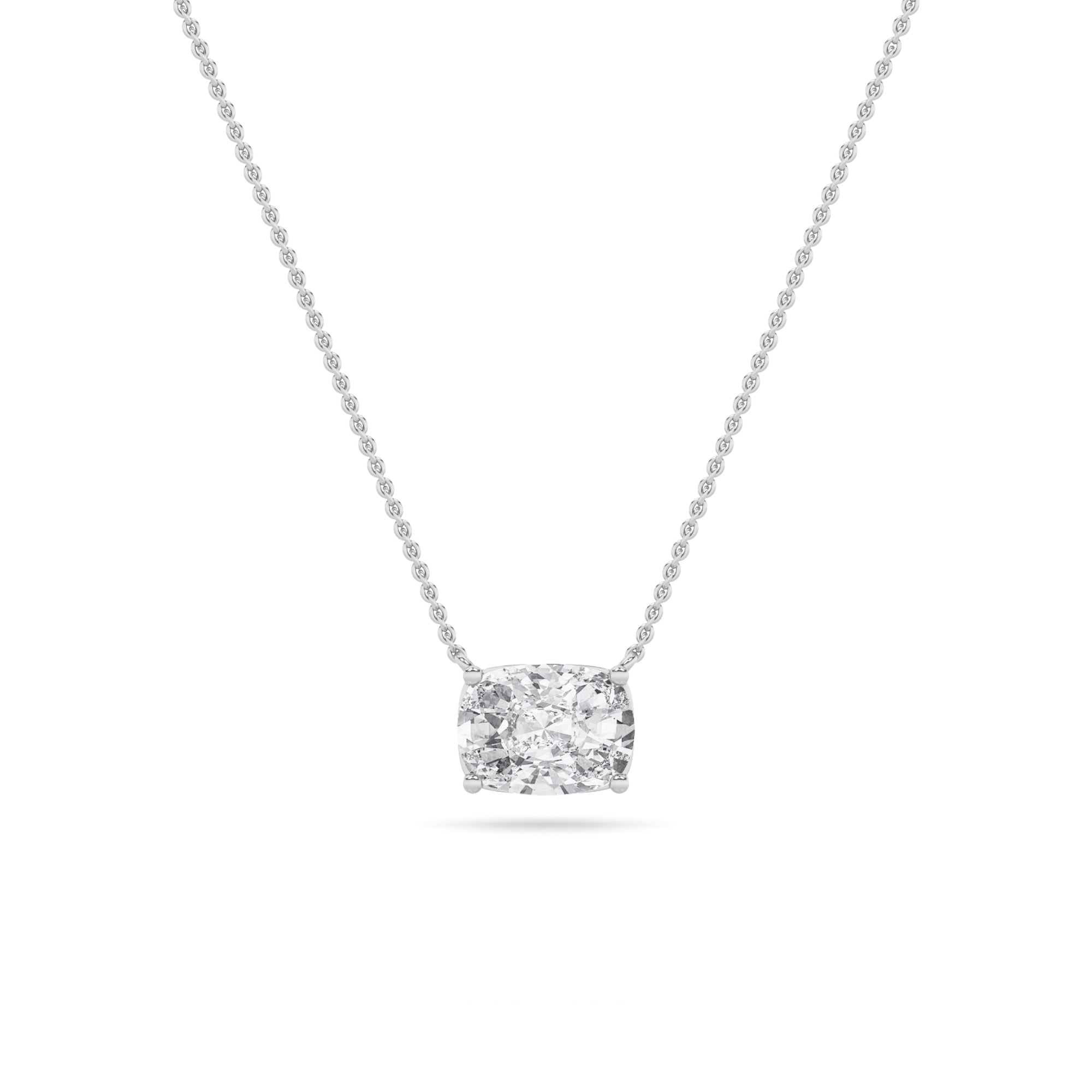 Elongated Cushion (F/VS) Lab Grown Diamond Prong 14K White Gold East West Solitaire Pendant Necklace
