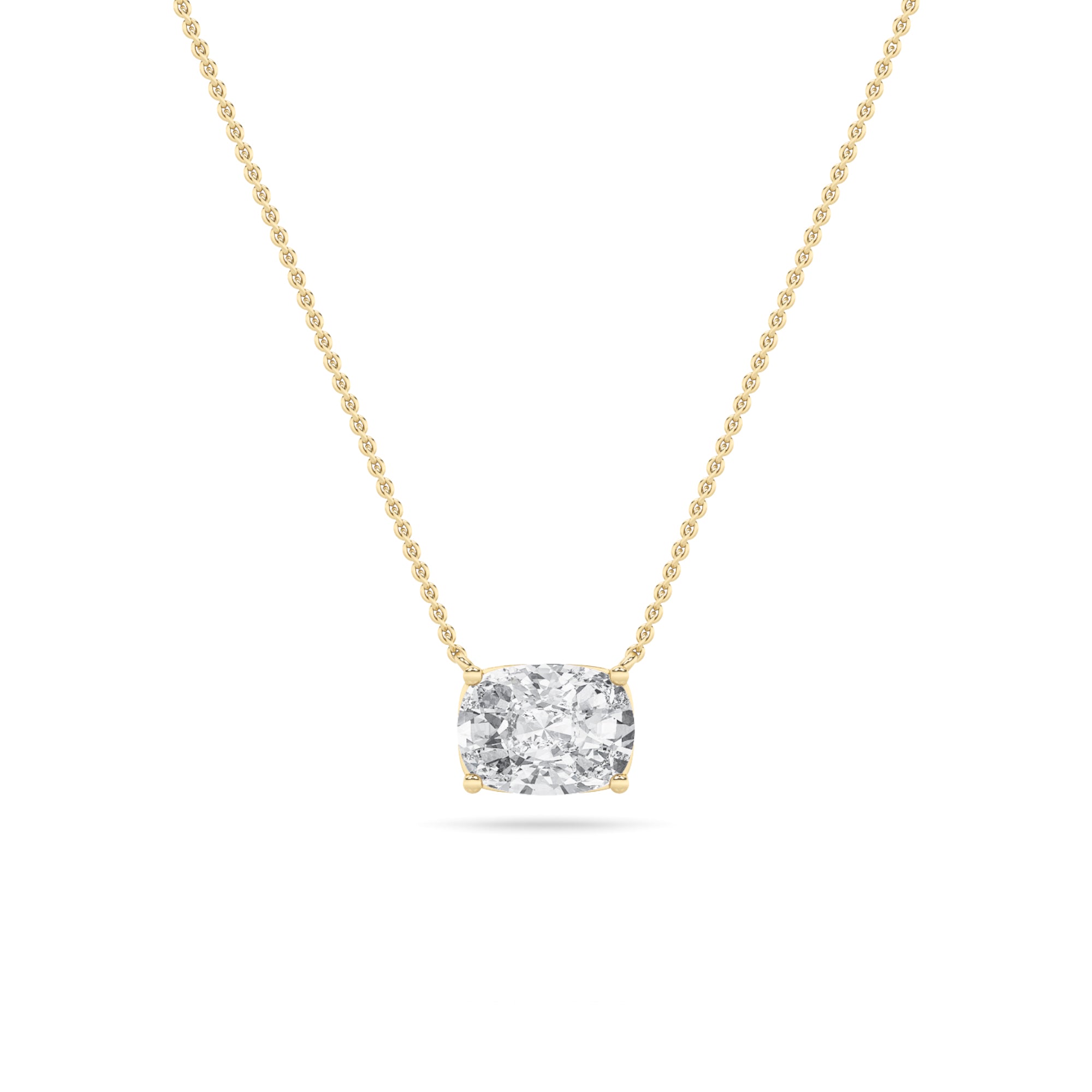 Elongated Cushion (F/VS) Lab Grown Diamond Prong 14K Yellow Gold East West Solitaire Pendant Necklace
