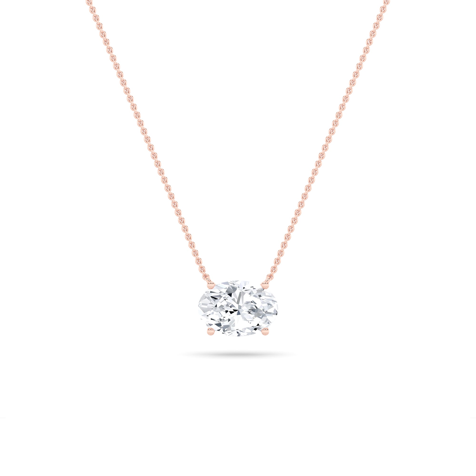1.0 Ct Oval (F/VS) Lab Grown Diamond Prong 14K Rose Gold East West Solitaire Pendant Necklace