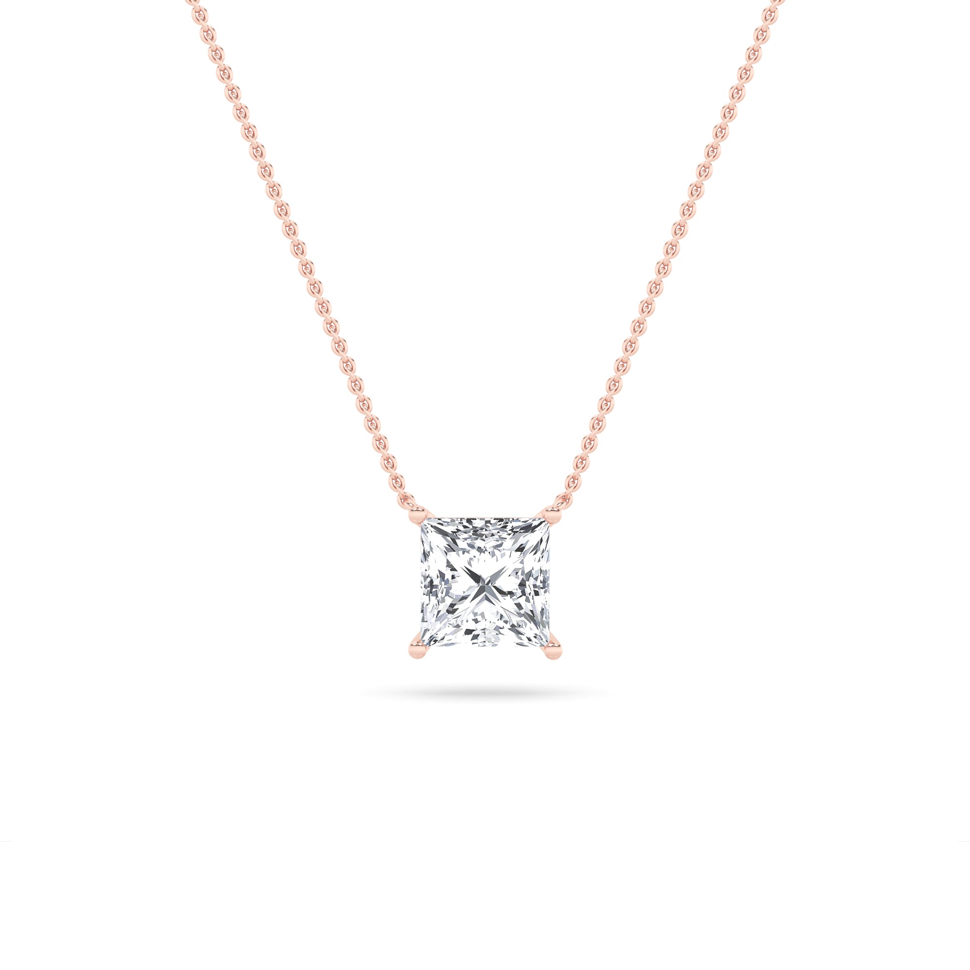 Princess (F/VS) Lab Grown Diamond Prong 14K Rose Gold Classic Solitaire Pendant Necklace