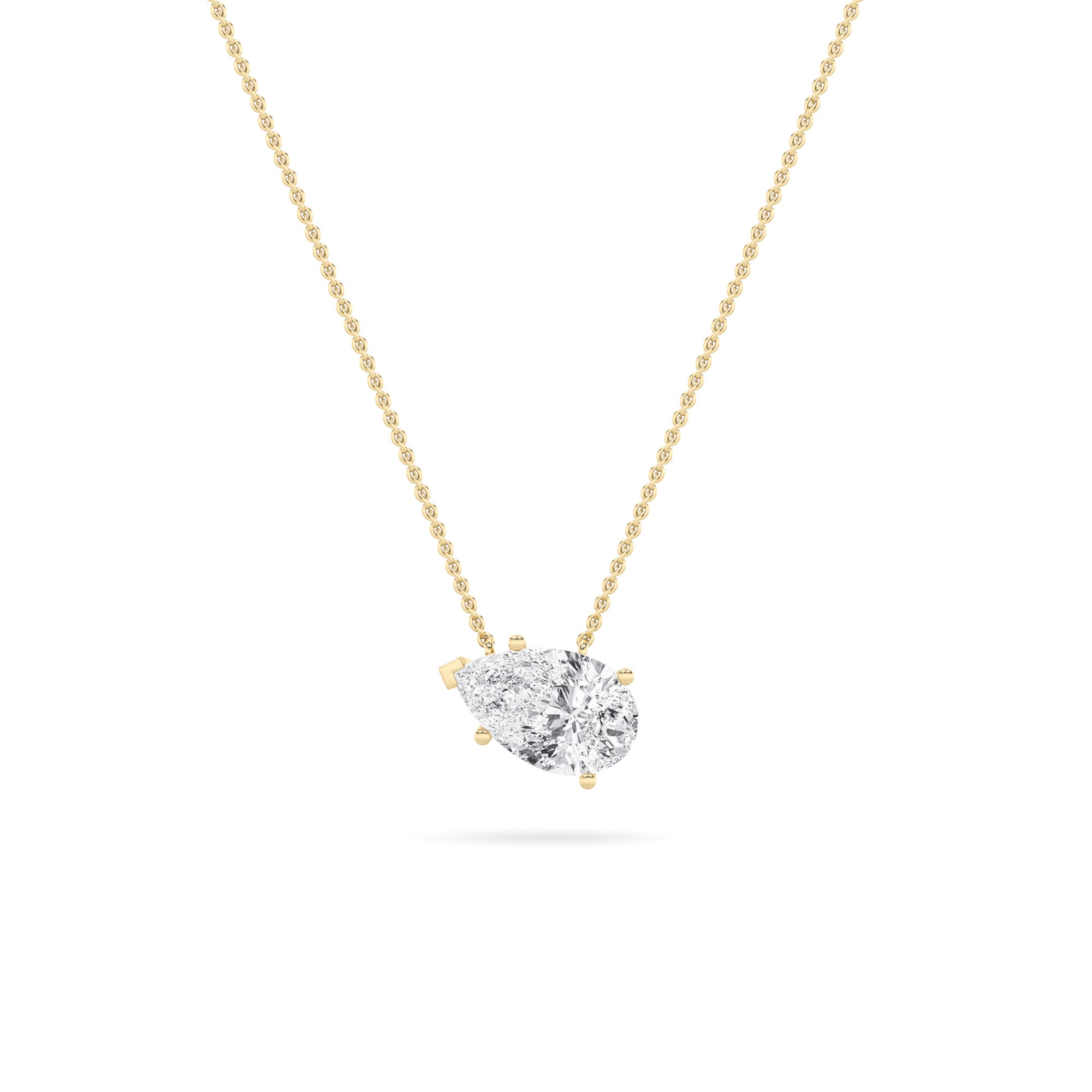 Pear Lab Grown Diamond (F/VS) Prong 14K Yellow Gold East West Solitaire Cable Chain Necklace