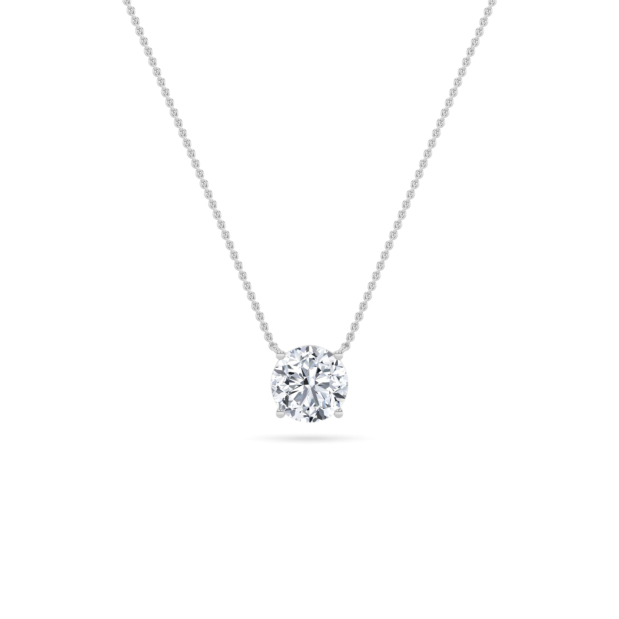 Round Lab Grown Diamond Prong 14k White Gold Solitaire Pendant Necklace