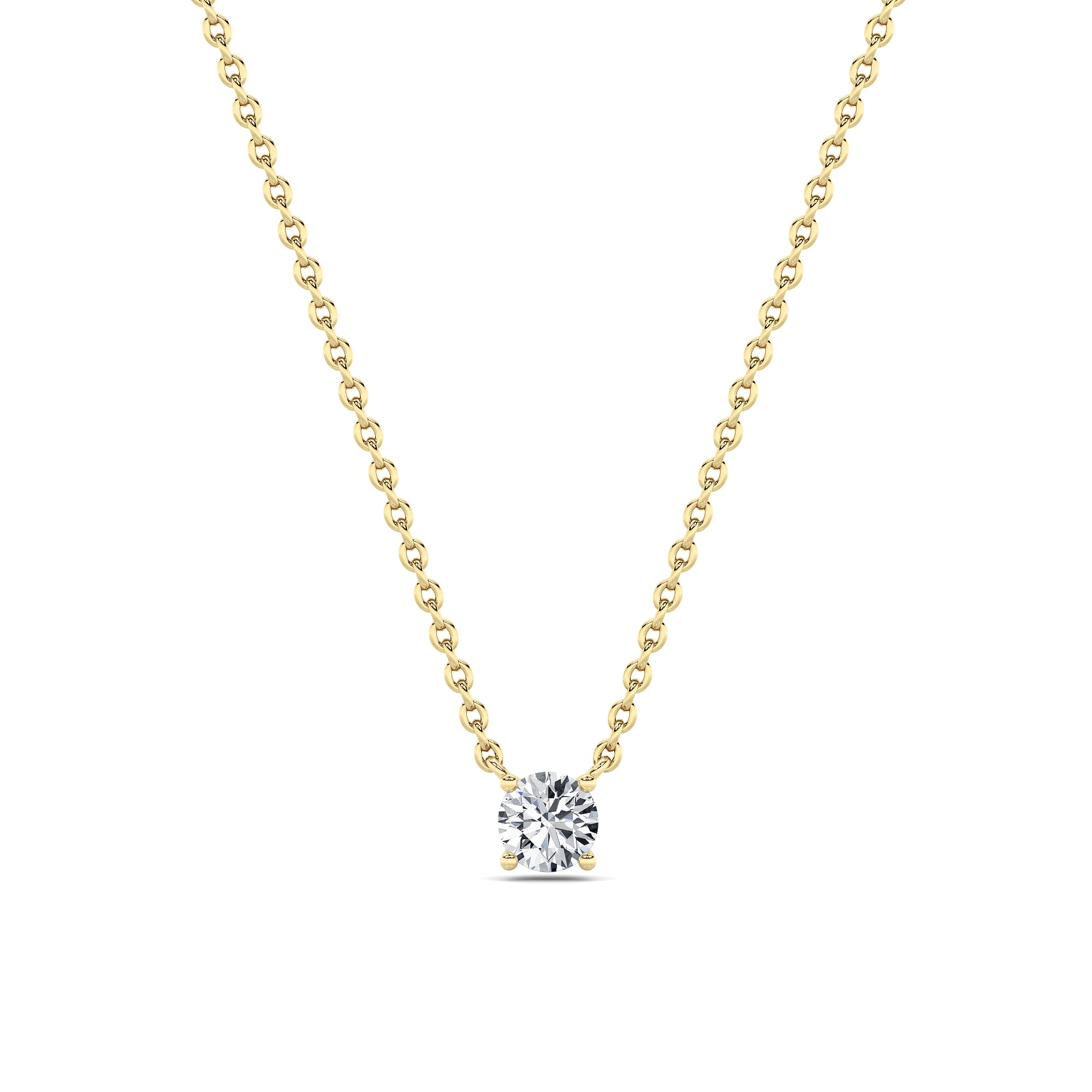 Round Lab Grown Diamond Prong 14k Yellow Gold Solitaire Pendant Necklace