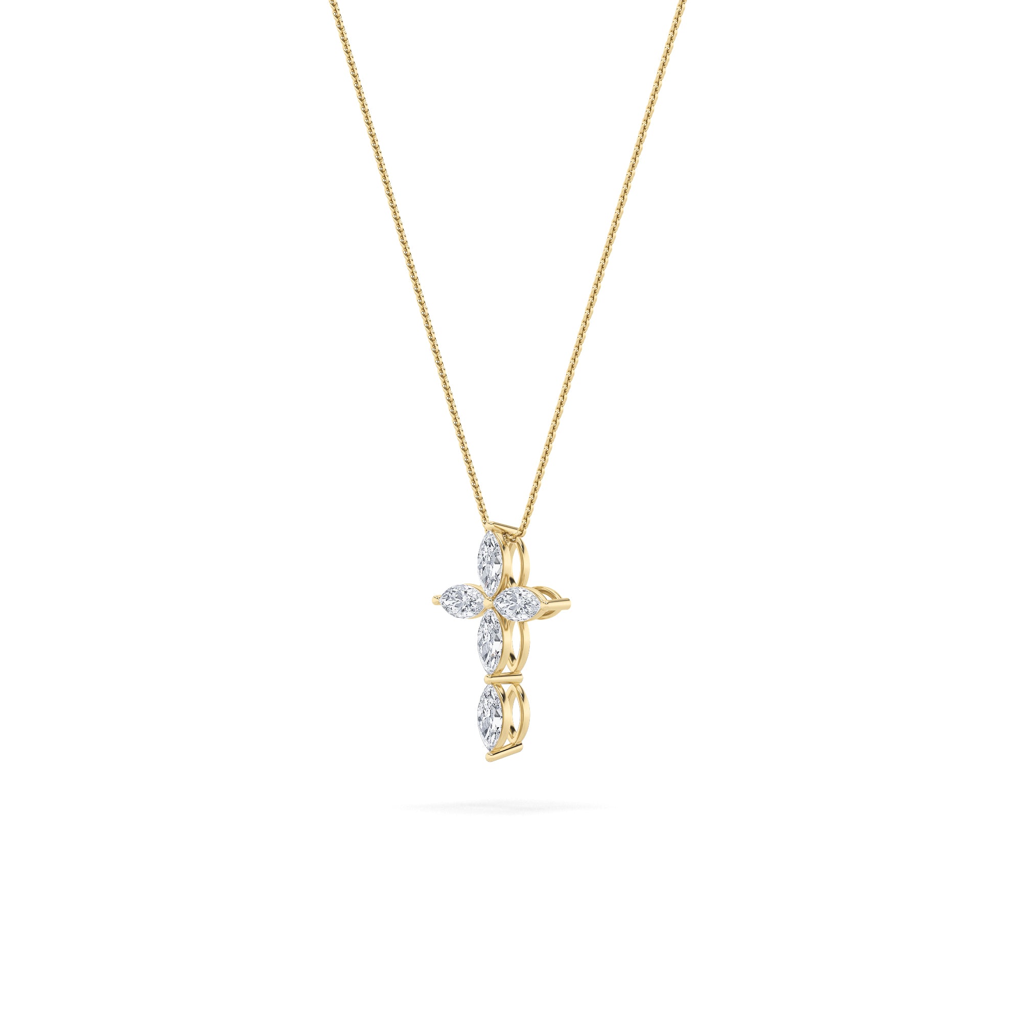 1.5ct Marquise Shaped Lab Grown Diamond (F/VS) Cross Pendant in 14K Yellow Gold