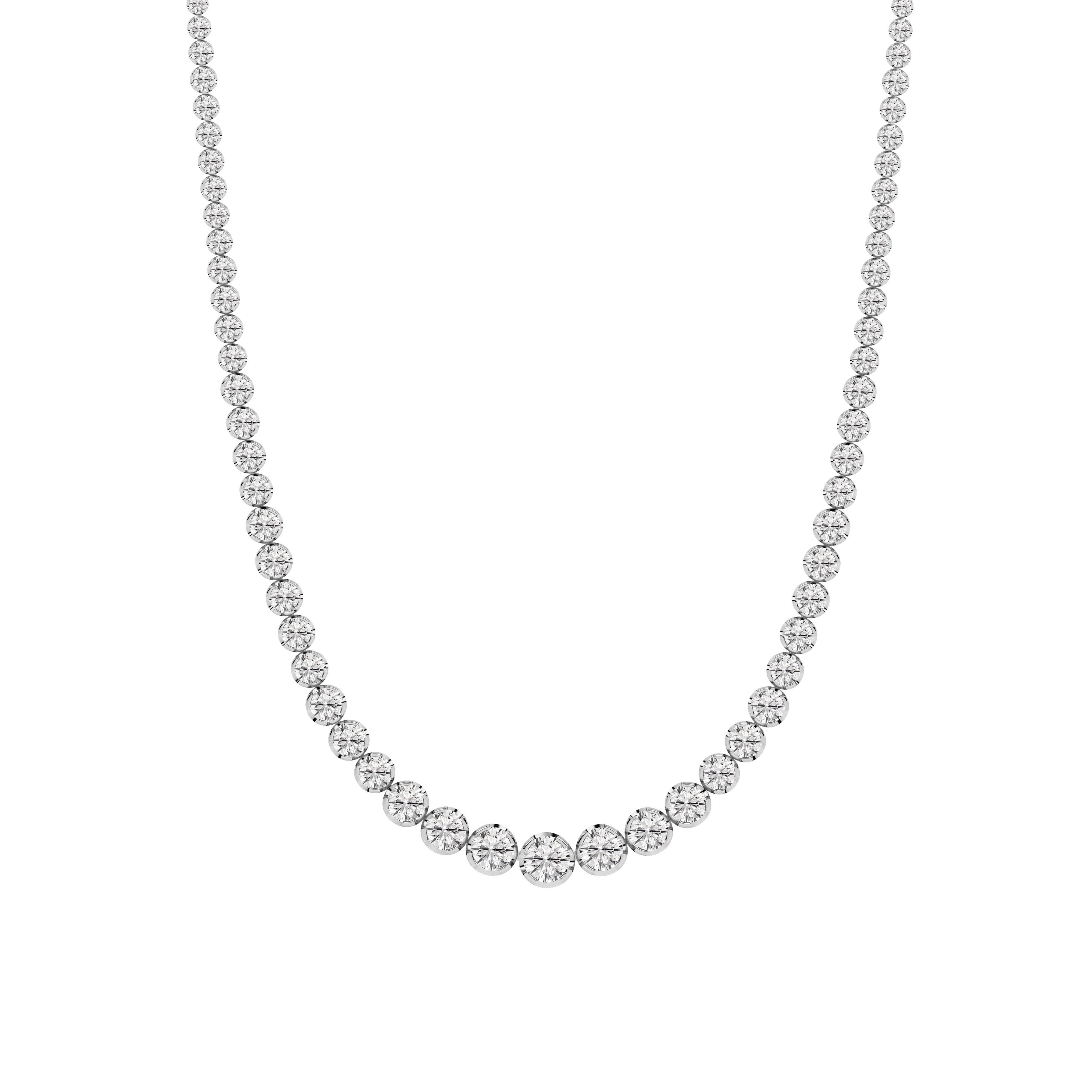 Round (F/VS) Lab Grown Diamond Prong 14K White Gold Graduating Full Riviera Tennis Necklace