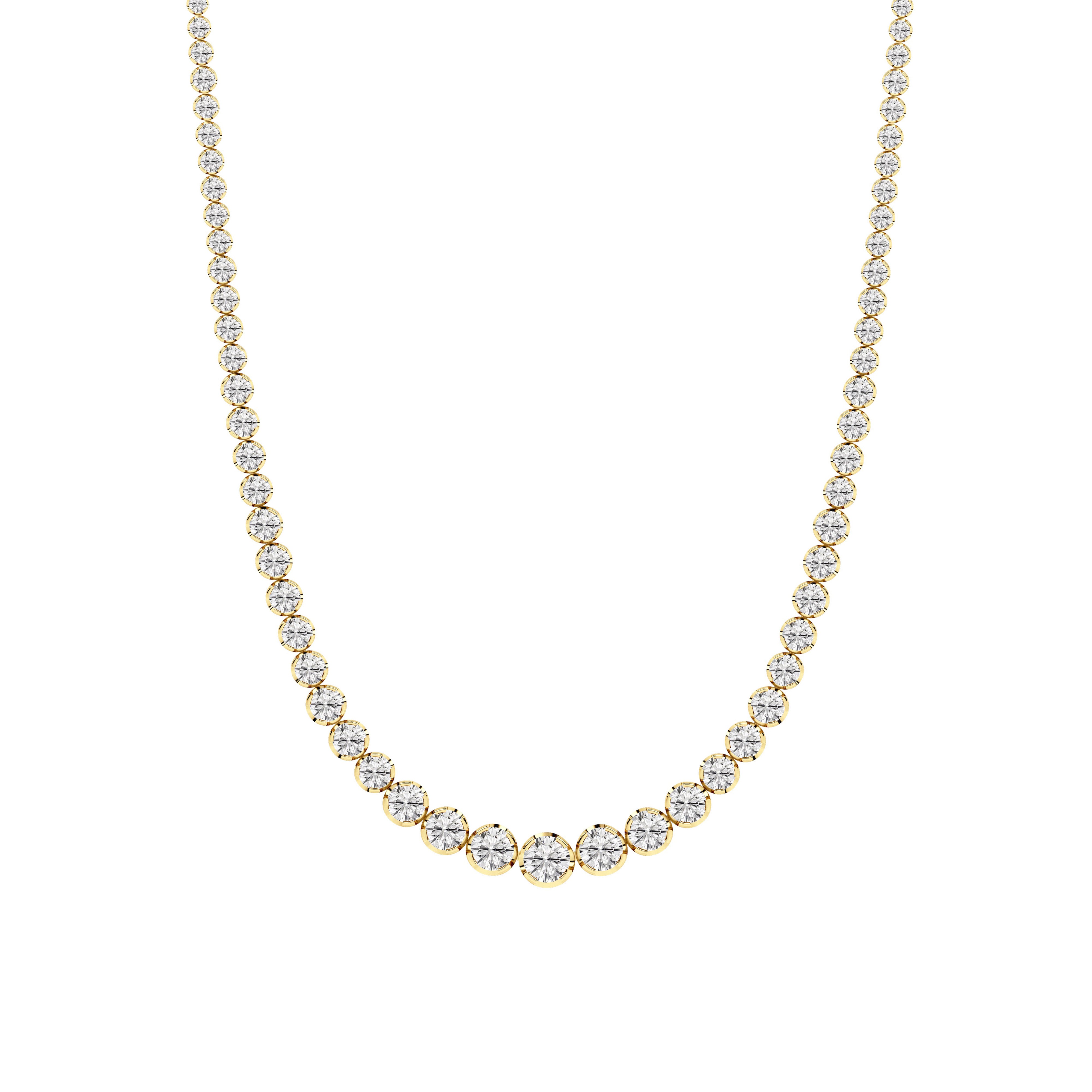 Round (F/VS) Lab Grown Diamond Prong 14K Yellow Gold Graduating Full Riviera Tennis Necklace