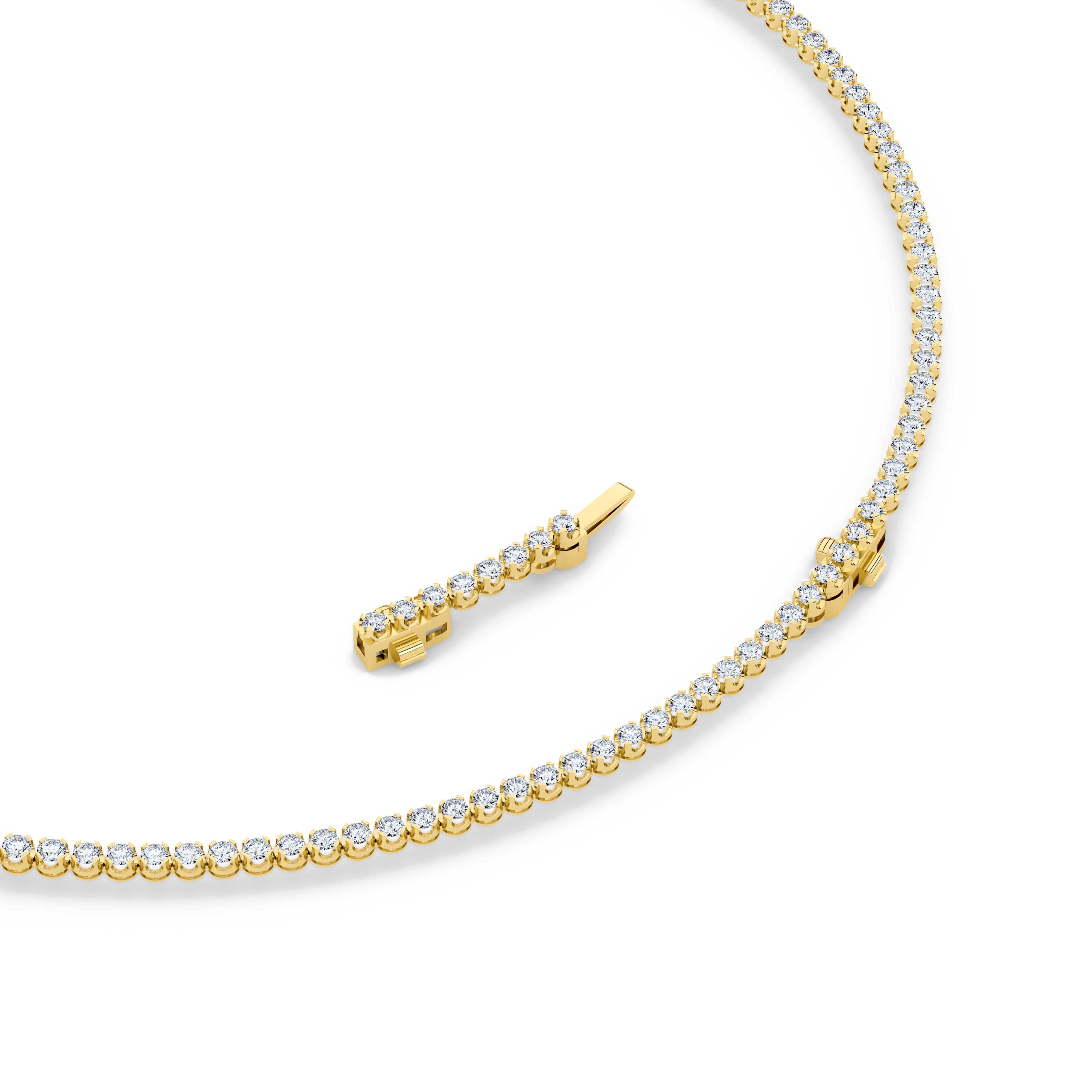 Round (F/VS) Lab Grown Diamond Prong 14K Yellow Gold Graduating Full Riviera Tennis Necklace