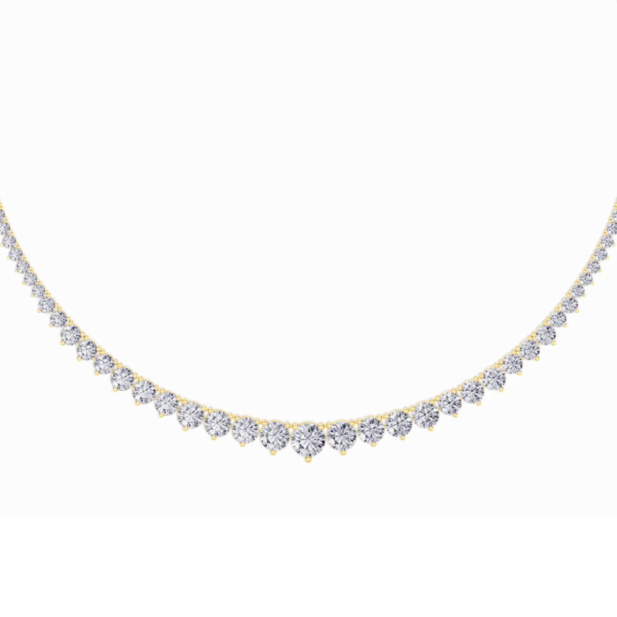 10.0-15.0ct Round Shaped Lab Grown Diamond (F/VS) Three Prong Graduating Necklace in 14K Yellow Gold