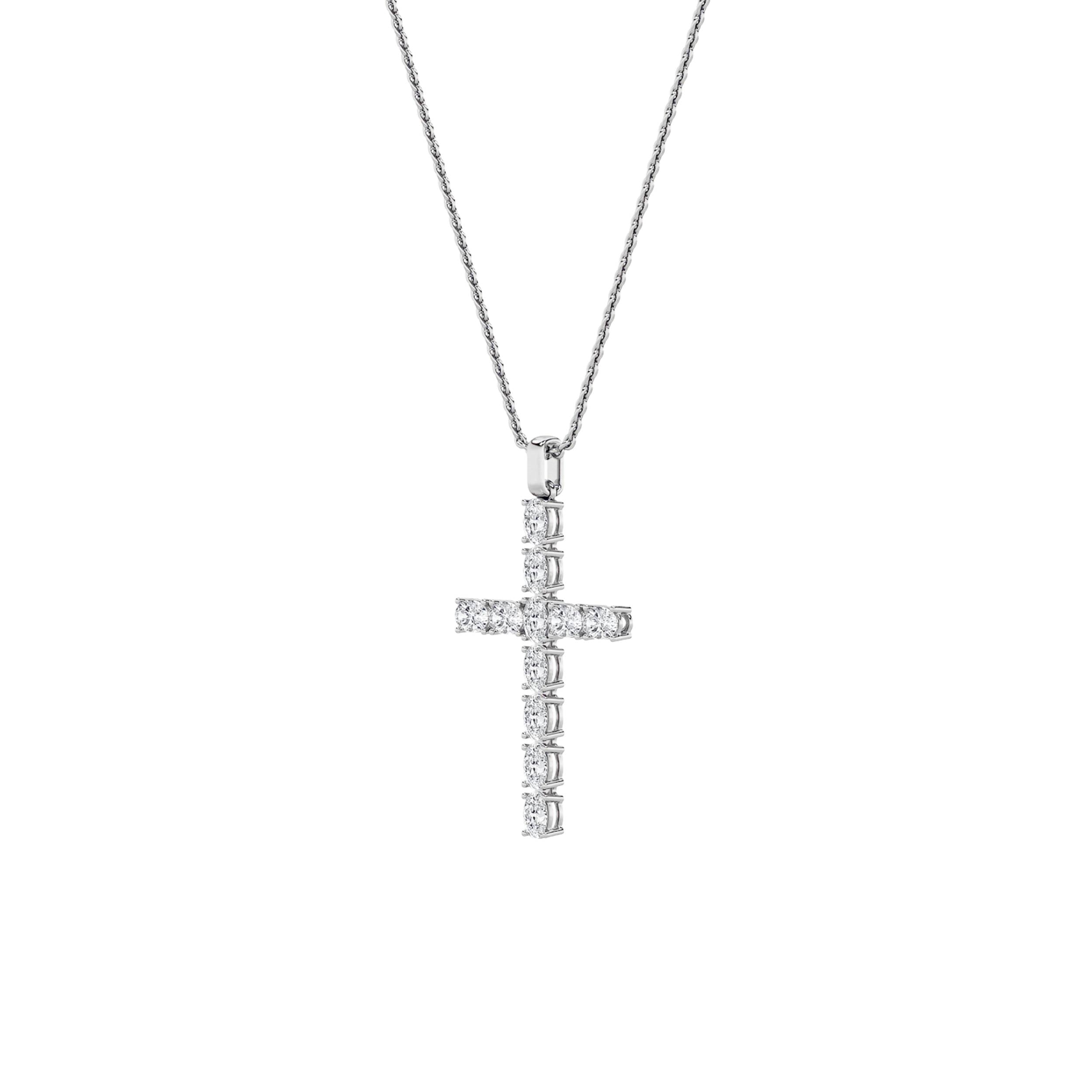 2.0ct Oval Shaped Lab Grown Diamond (F/VS) Cross Pendant in 14K White Gold