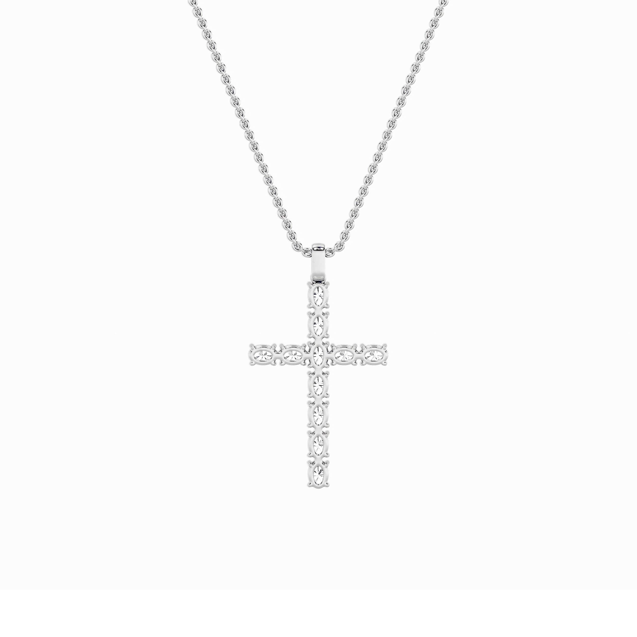 2.0ct Oval Shaped Lab Grown Diamond (F/VS) Cross Pendant in 14K White Gold