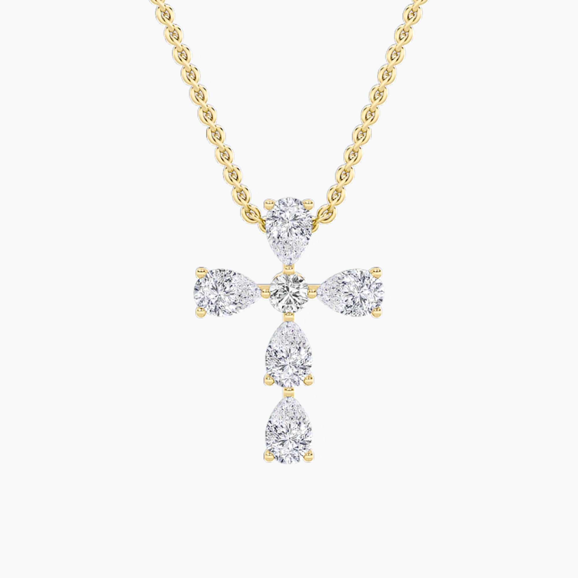 2.5ct Pear Shaped Lab Grown Diamond (F/VS) Cross Pendant in 14K Yellow Gold