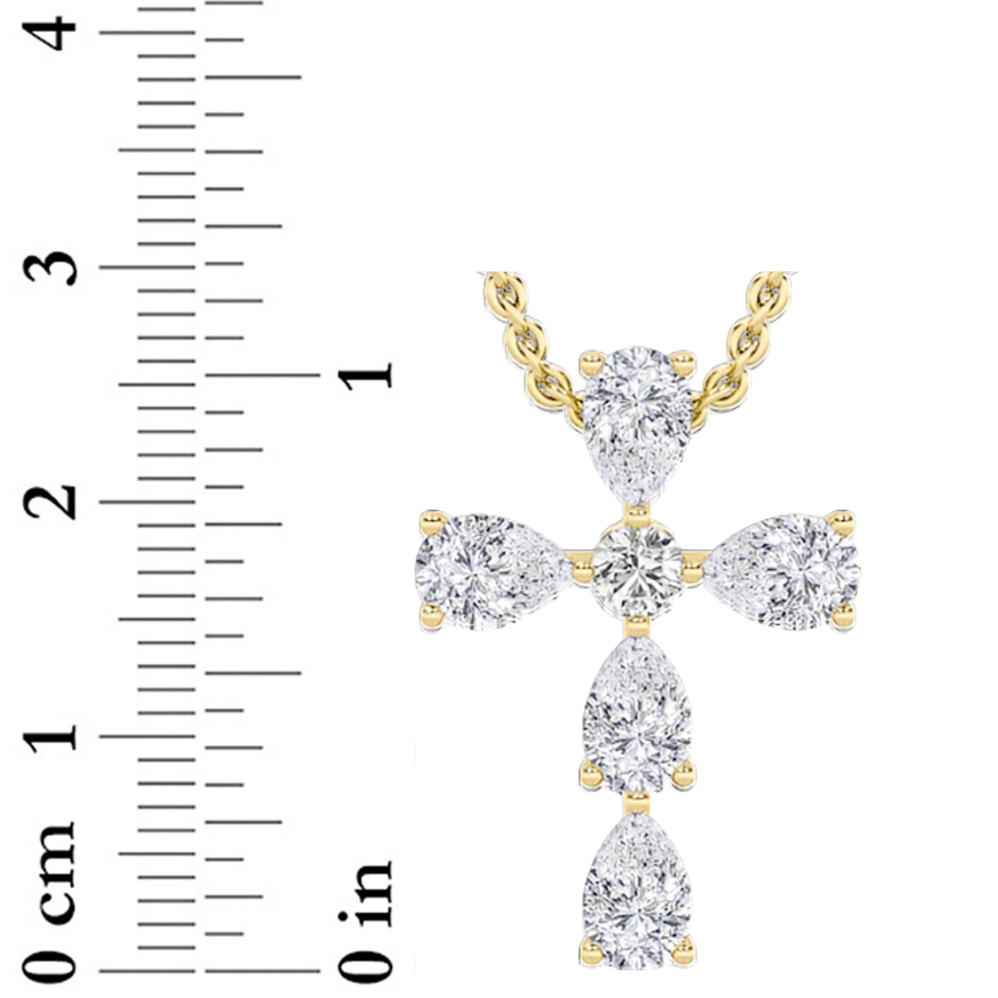 2.5ct Pear Shaped Lab Grown Diamond (F/VS) Cross Pendant in 14K Yellow Gold