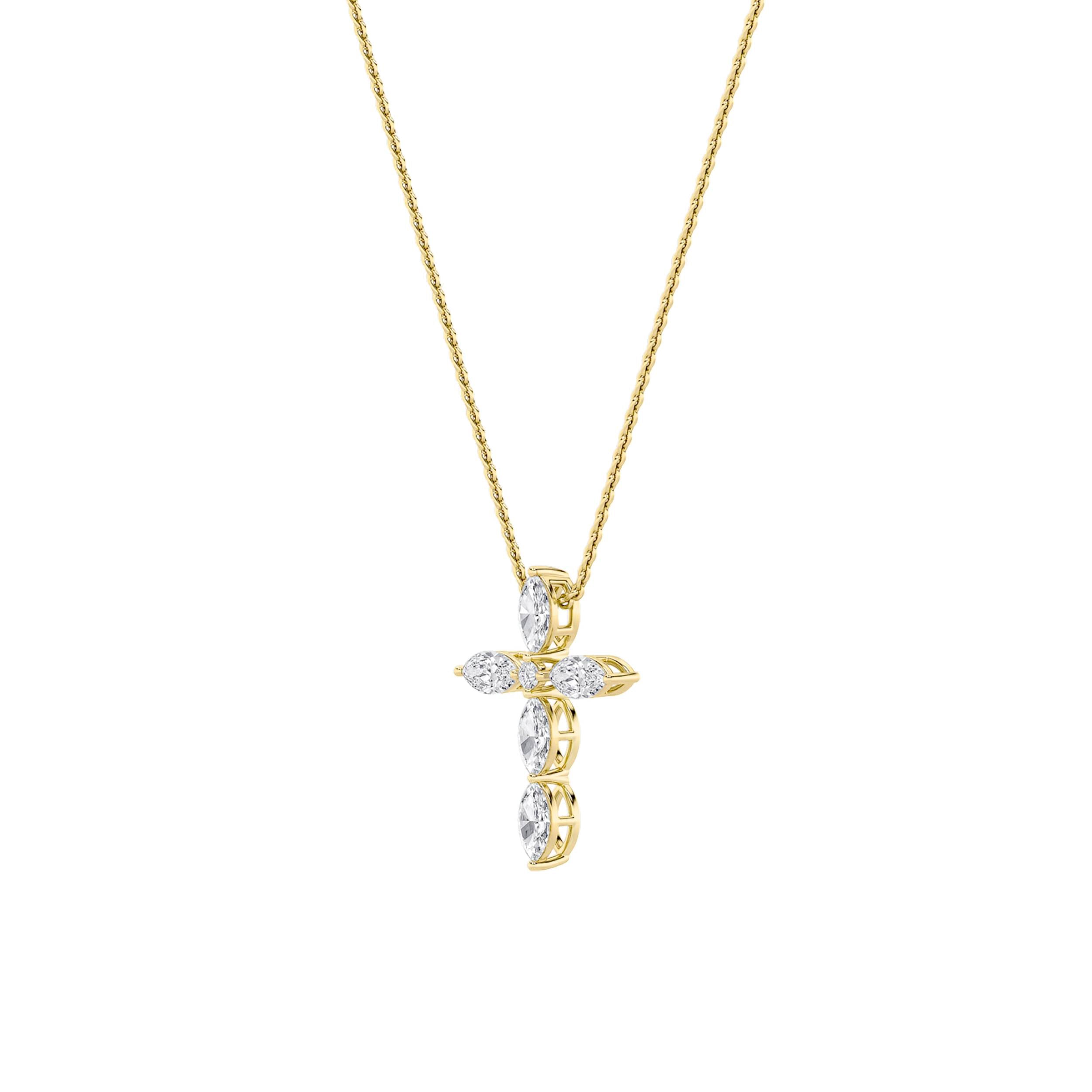 2.0ct Marquise Shaped Lab Grown Diamond (F/VS) Cross Pendant in 14K Yellow Gold