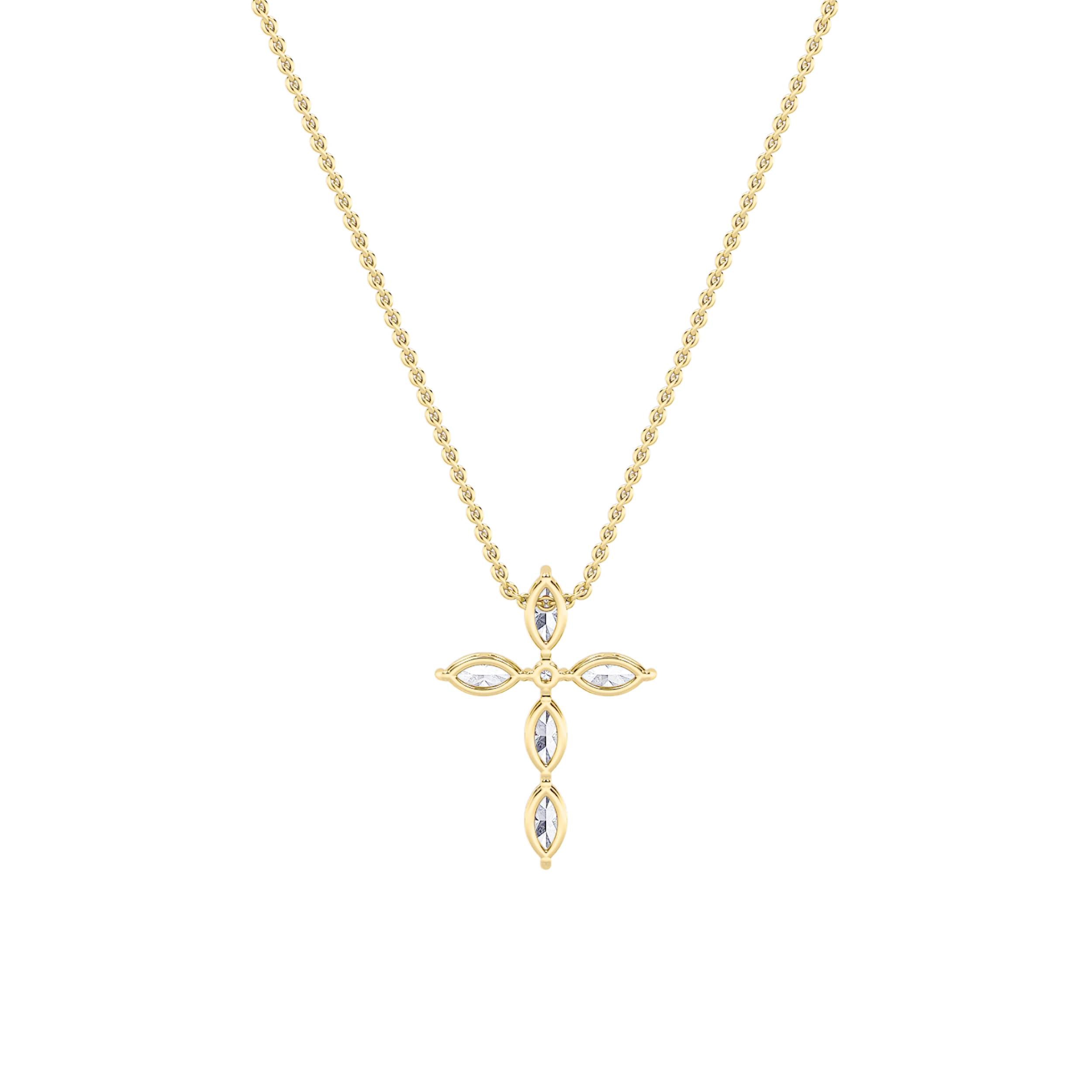 2.0ct Marquise Shaped Lab Grown Diamond (F/VS) Cross Pendant in 14K Yellow Gold