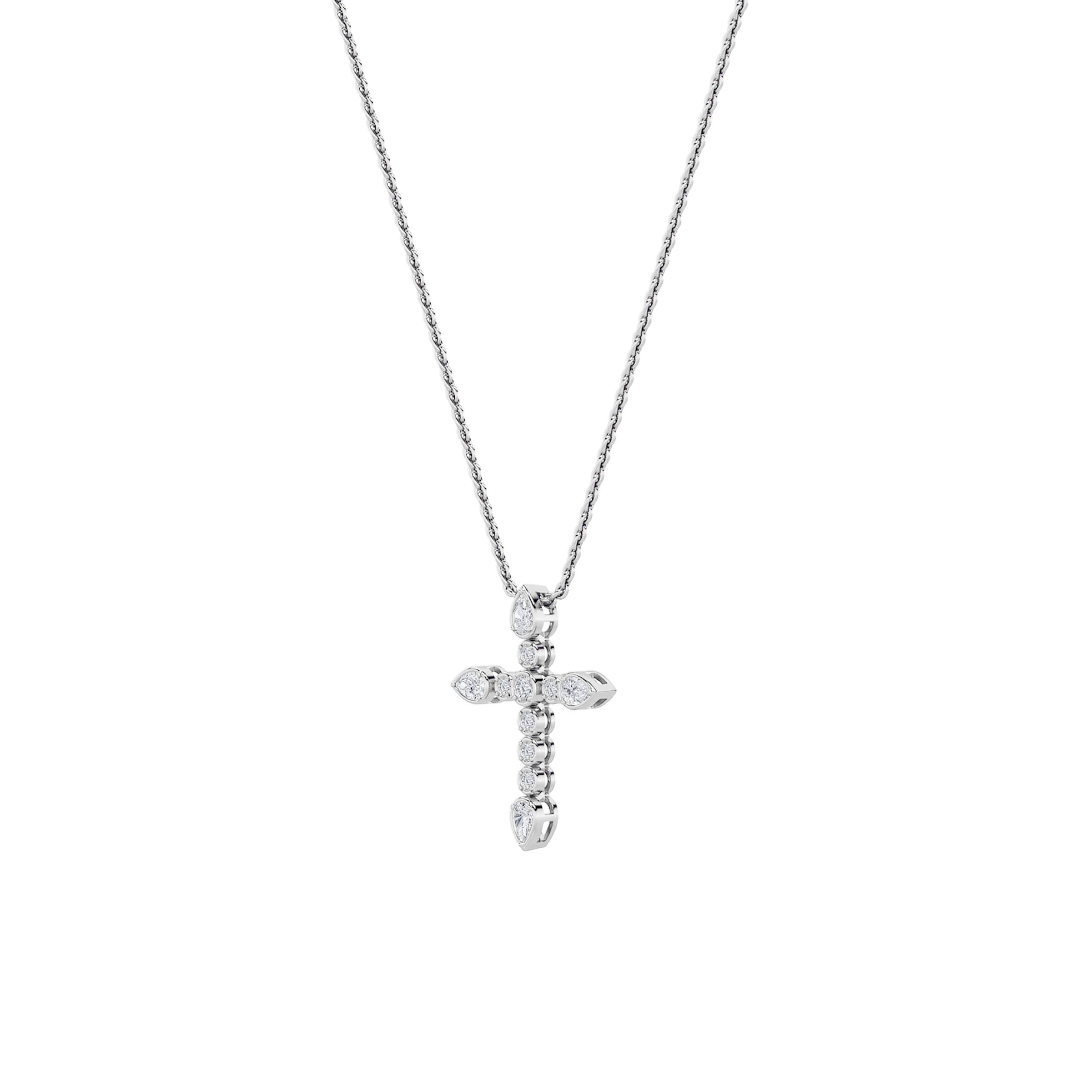 1.5ct Pear Shaped Lab Grown Diamond (F/VS) CrossPendant in 14K White Gold