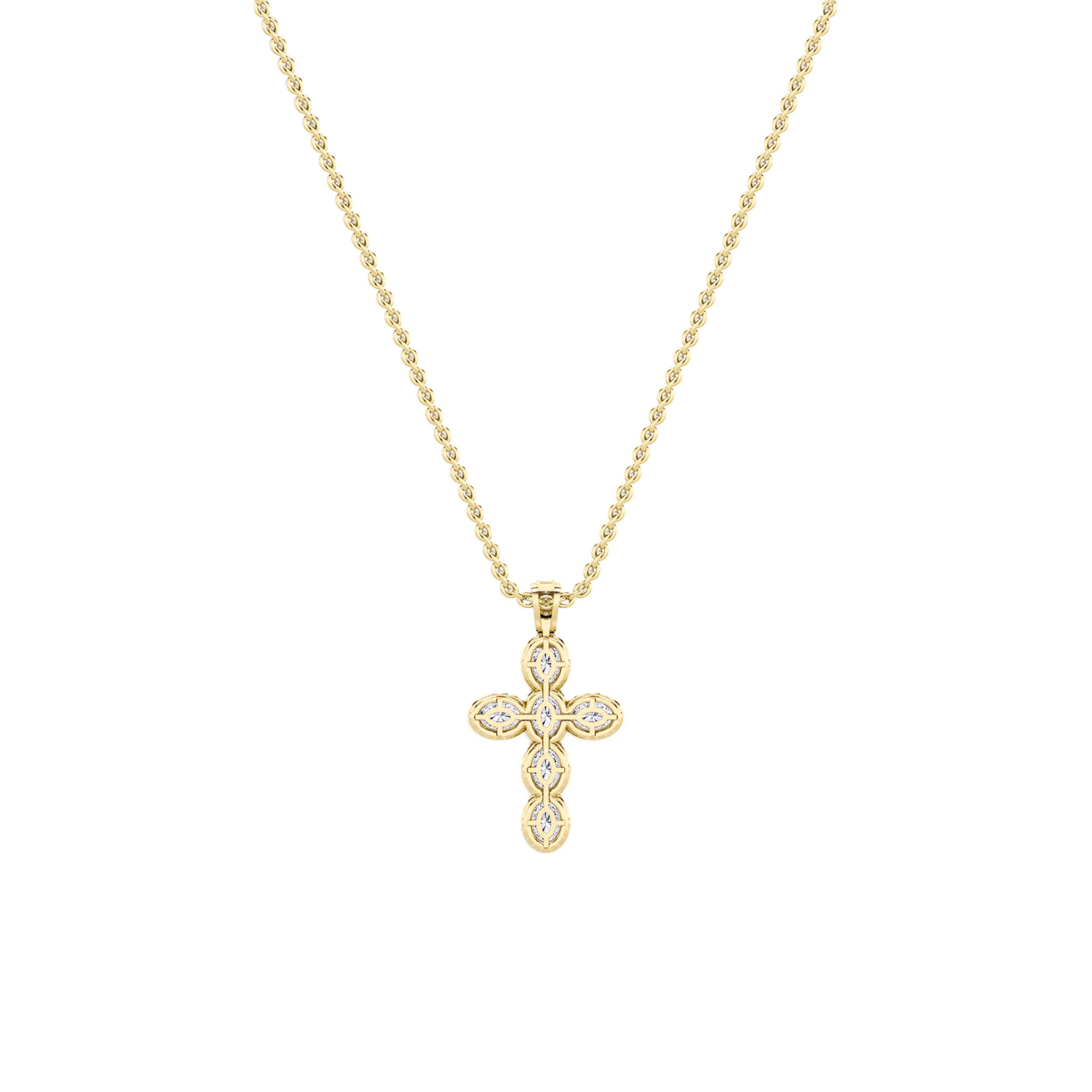 3.0 Ct Oval (F/VS) Lab Grown Diamond Prong 14K Yellow Gold Fancy Halo Cross Pendant Necklace