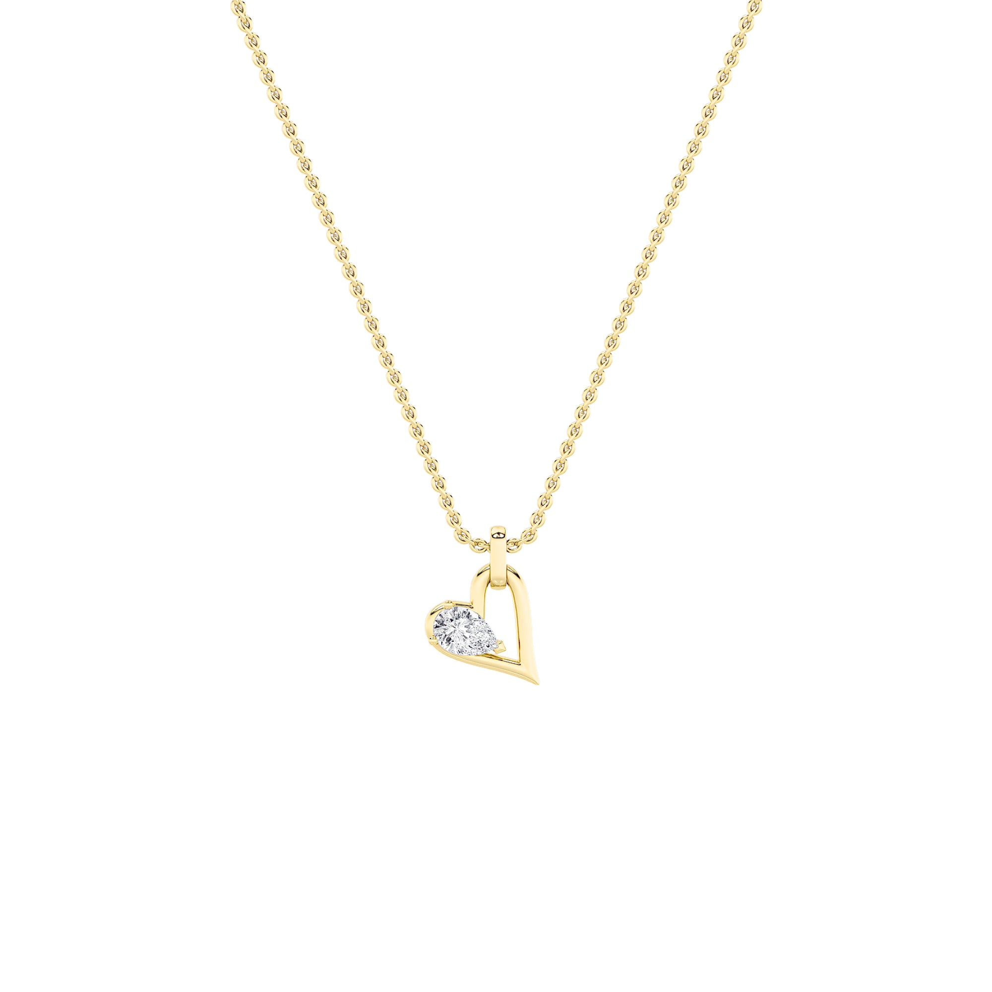 1.0ct Pear Shaped Lab Grown Diamond (F/VS) Heart Shaped Dangle Pendant in 14K Yellow Gold