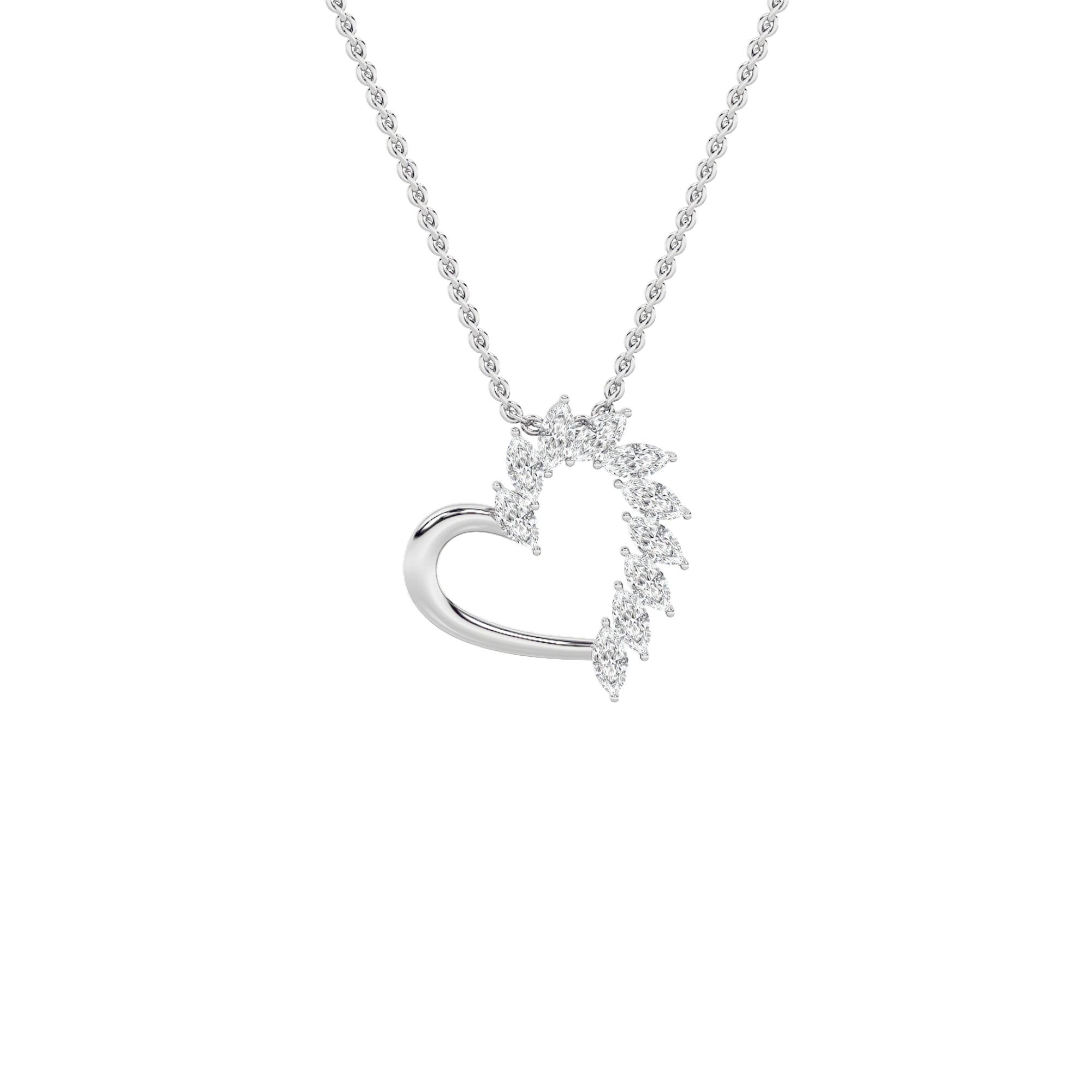 2.0ct Marquise Shaped Lab Grown Diamond (F/VS) Heart Shaped Pendant in 14K White Gold