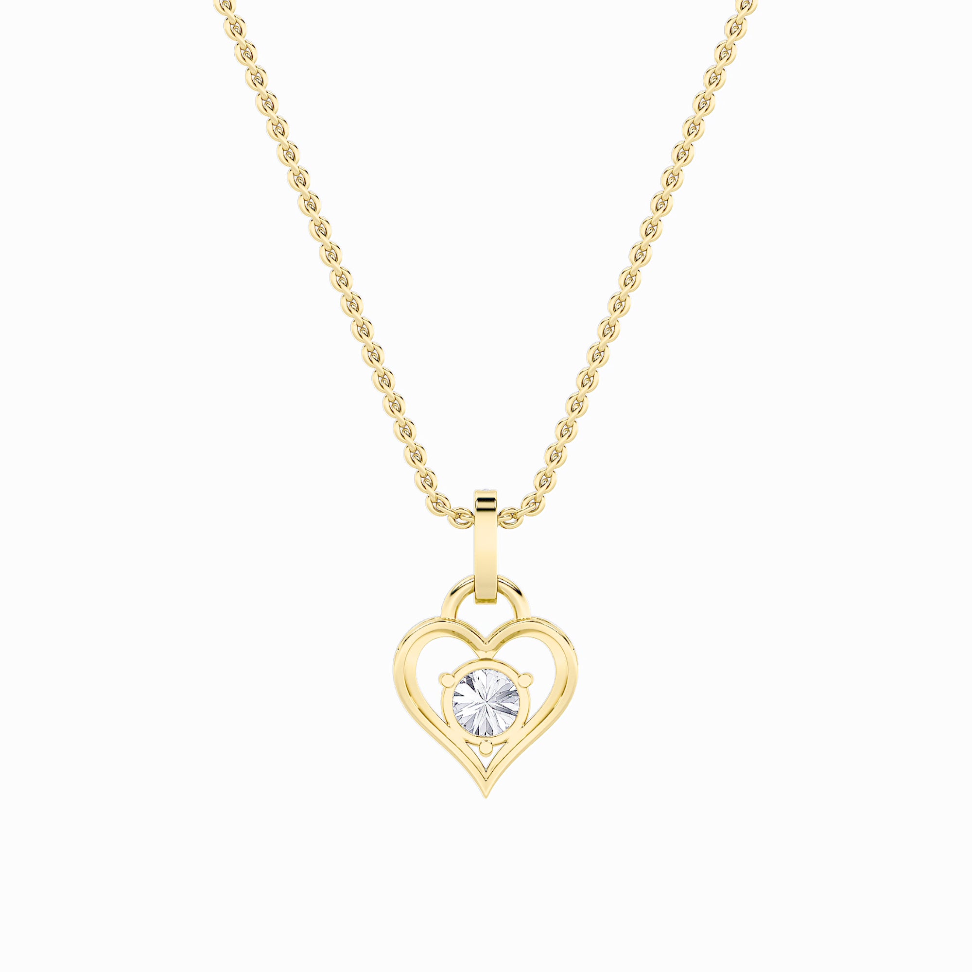 1.5ct Round Shaped Lab Grown Diamond (F/VS) Heart Shaped Pendant in 14K Yellow Gold