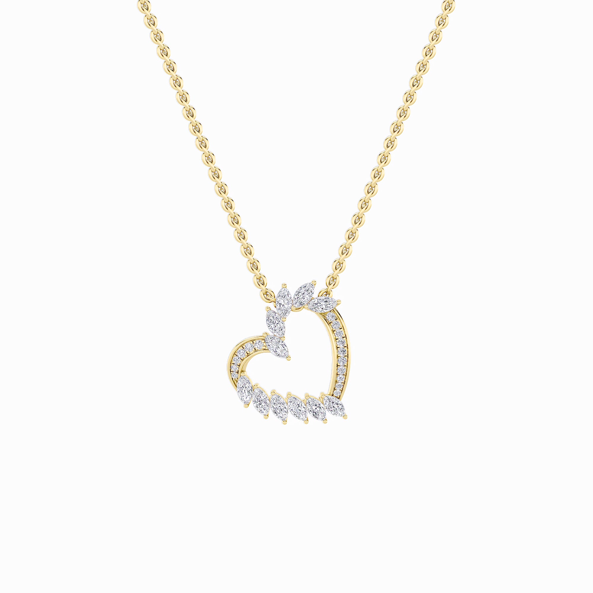 2.5ct Marquise Shaped Lab Grown Diamond (F/VS) Heart Shaped Pendant in 14K Yellow Gold