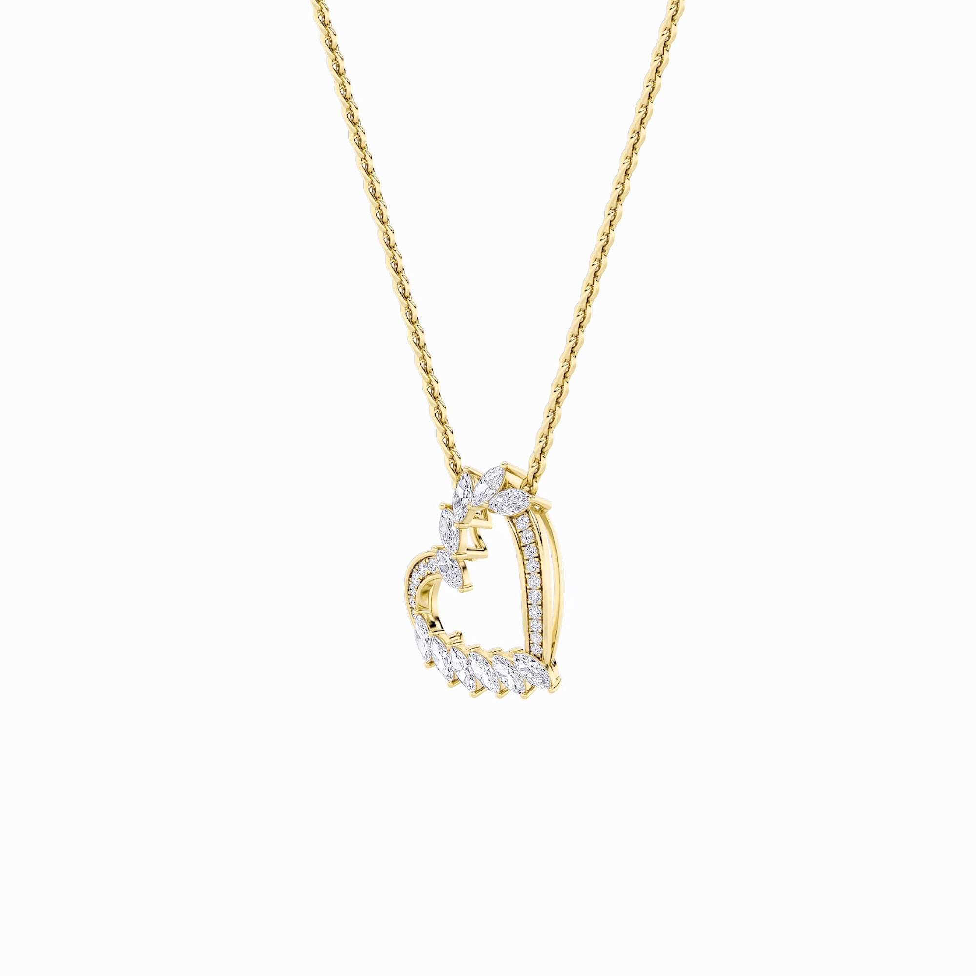 2.5ct Marquise Shaped Lab Grown Diamond (F/VS) Heart Shaped Pendant in 14K Yellow Gold