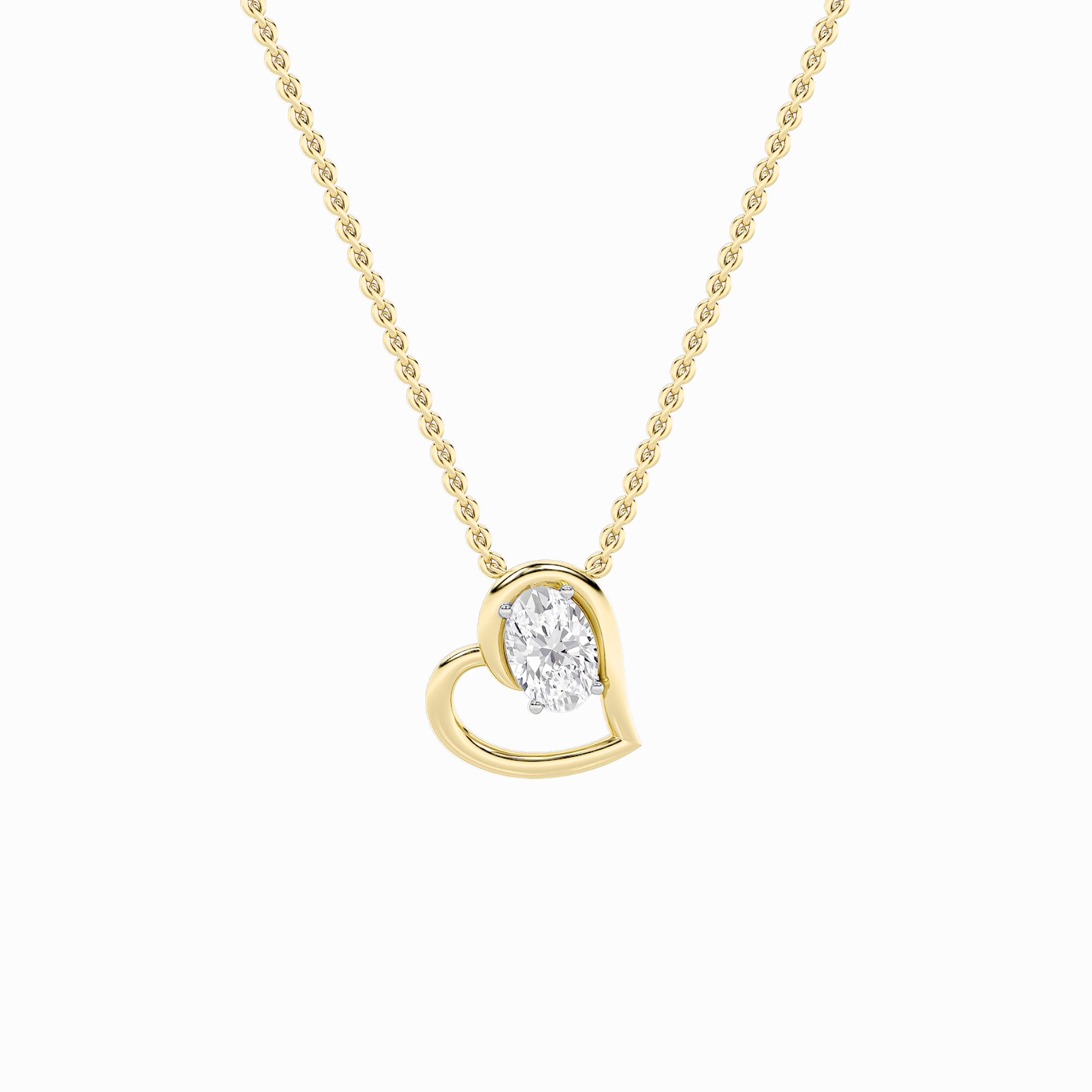 2.0ct Oval Shaped Lab Grown Diamond (F/VS) Heart Shaped Pendant in 14K Yellow Gold