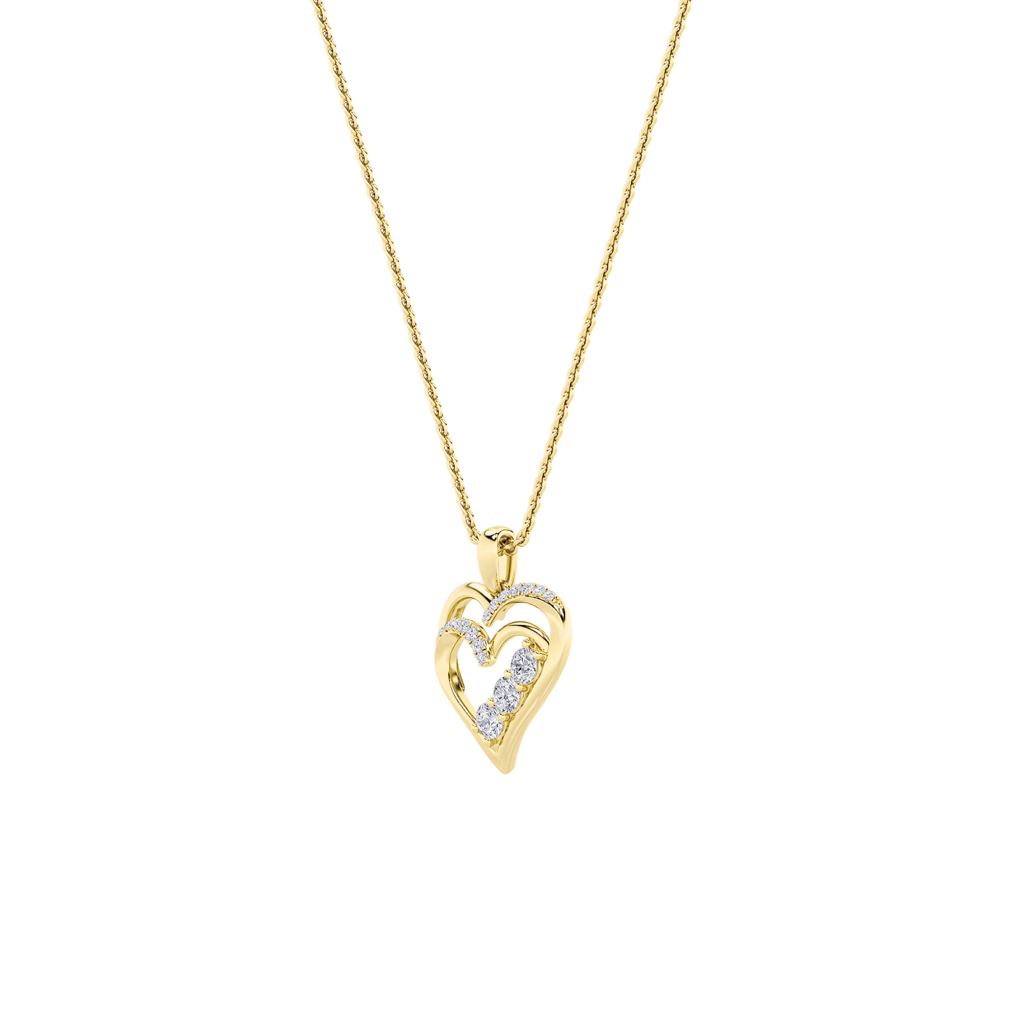 1.0ct Round Shaped Lab Grown Diamond (F/VS) Heart Shaped Pendant in 14K Yellow Gold