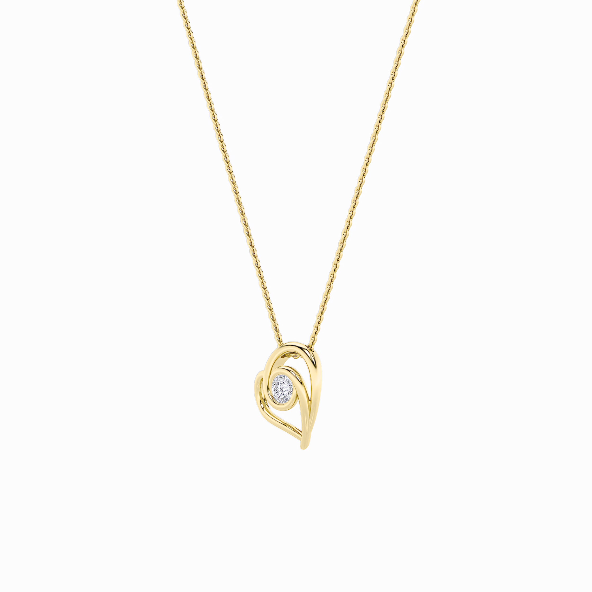 1.0ct Round Shaped Lab Grown Diamond (F/VS) Heart Shaped Pendant in 14K Yellow Gold