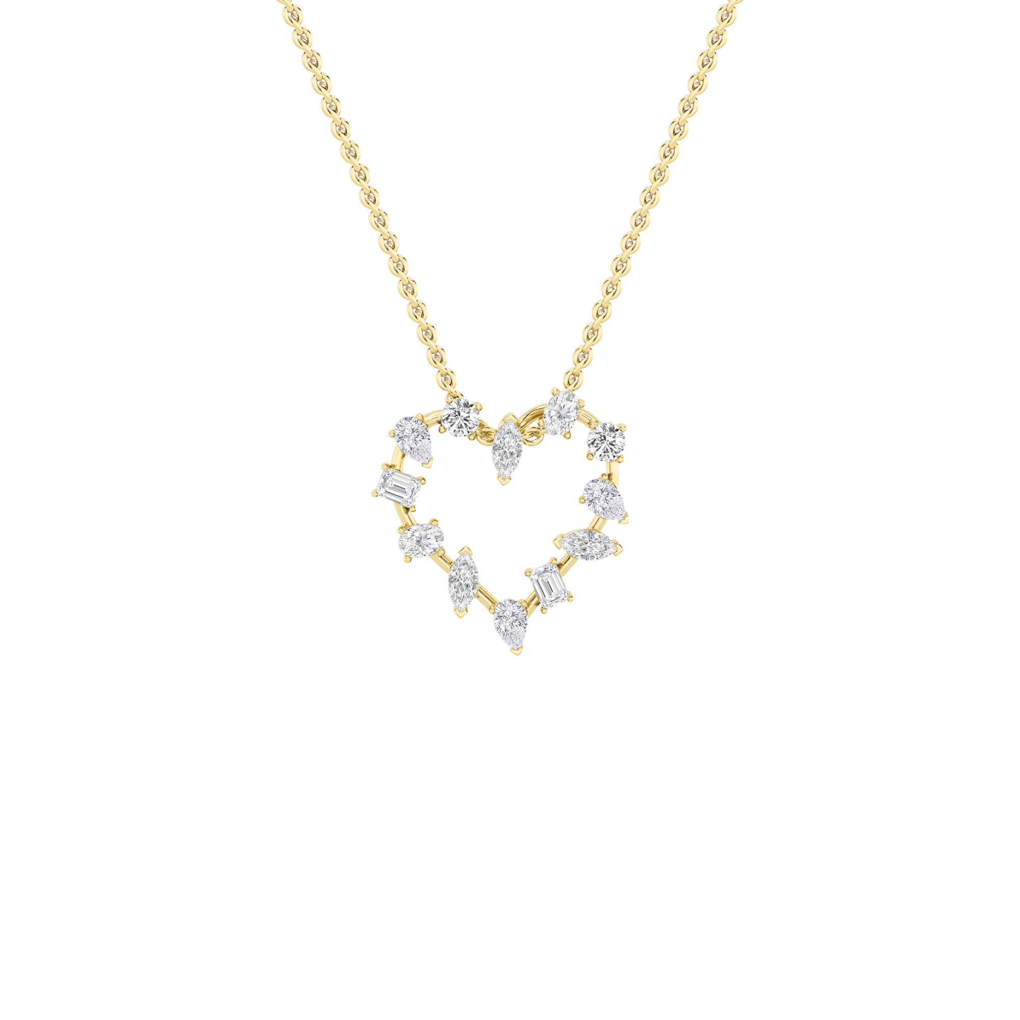 2.5ct Emerald Shaped Lab Grown Diamond (F/VS) Heart Shaped Pendant in 14K Yellow Gold