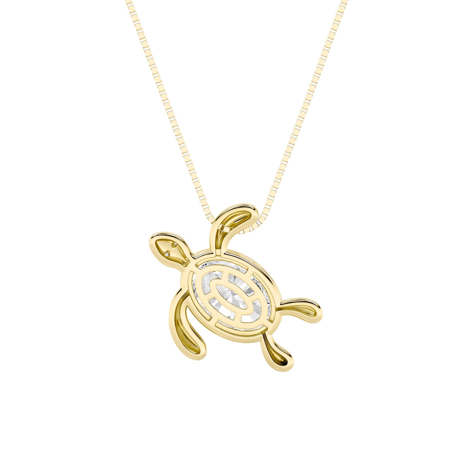 1.5ct Oval Shaped Lab Grown Diamond (F/VS) Bezel Set Turtle Pendant in 14K Yellow Gold