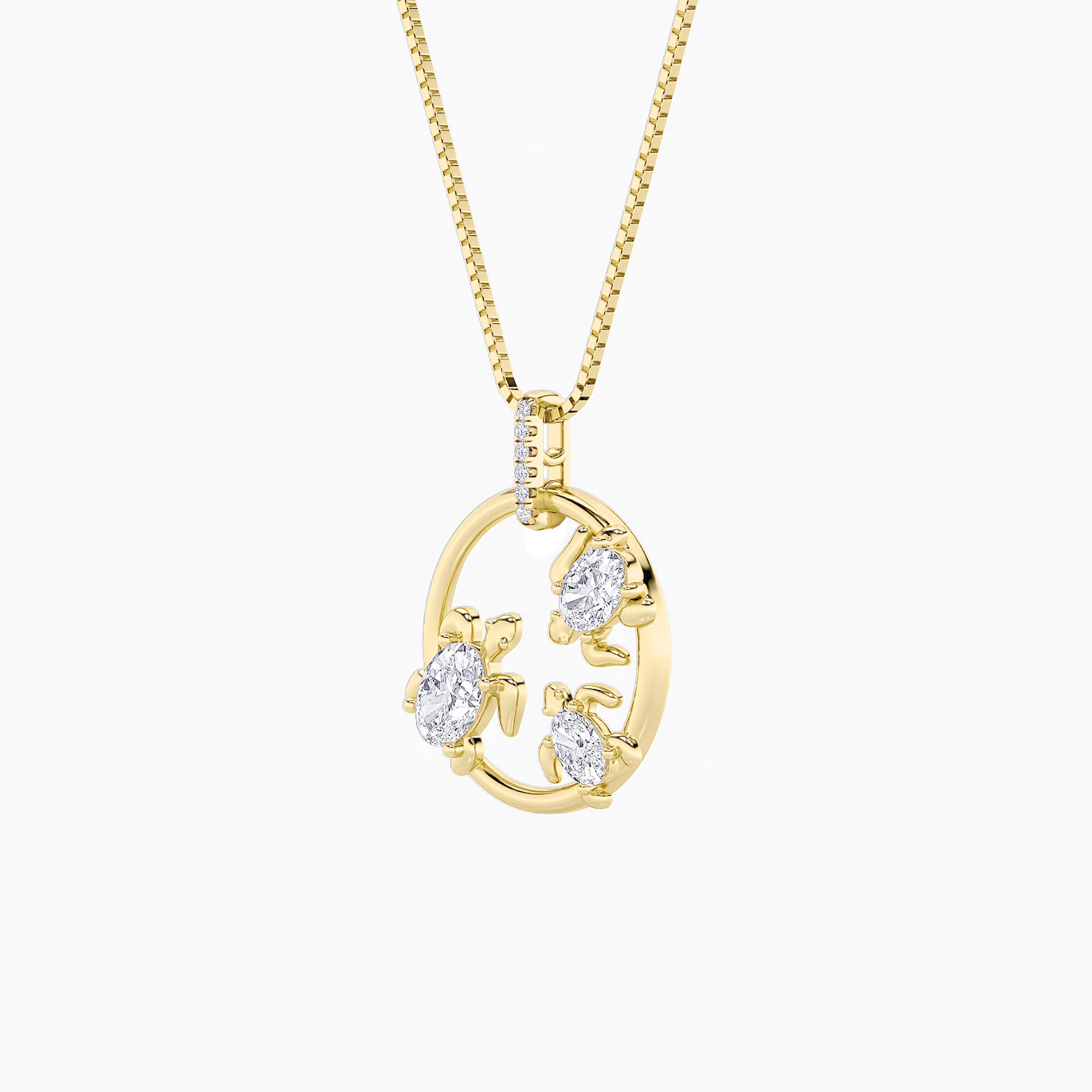2.0ct Oval Shaped Lab Grown Diamond (F/VS) Baby Turtle Pendant in 14K Yellow Gold