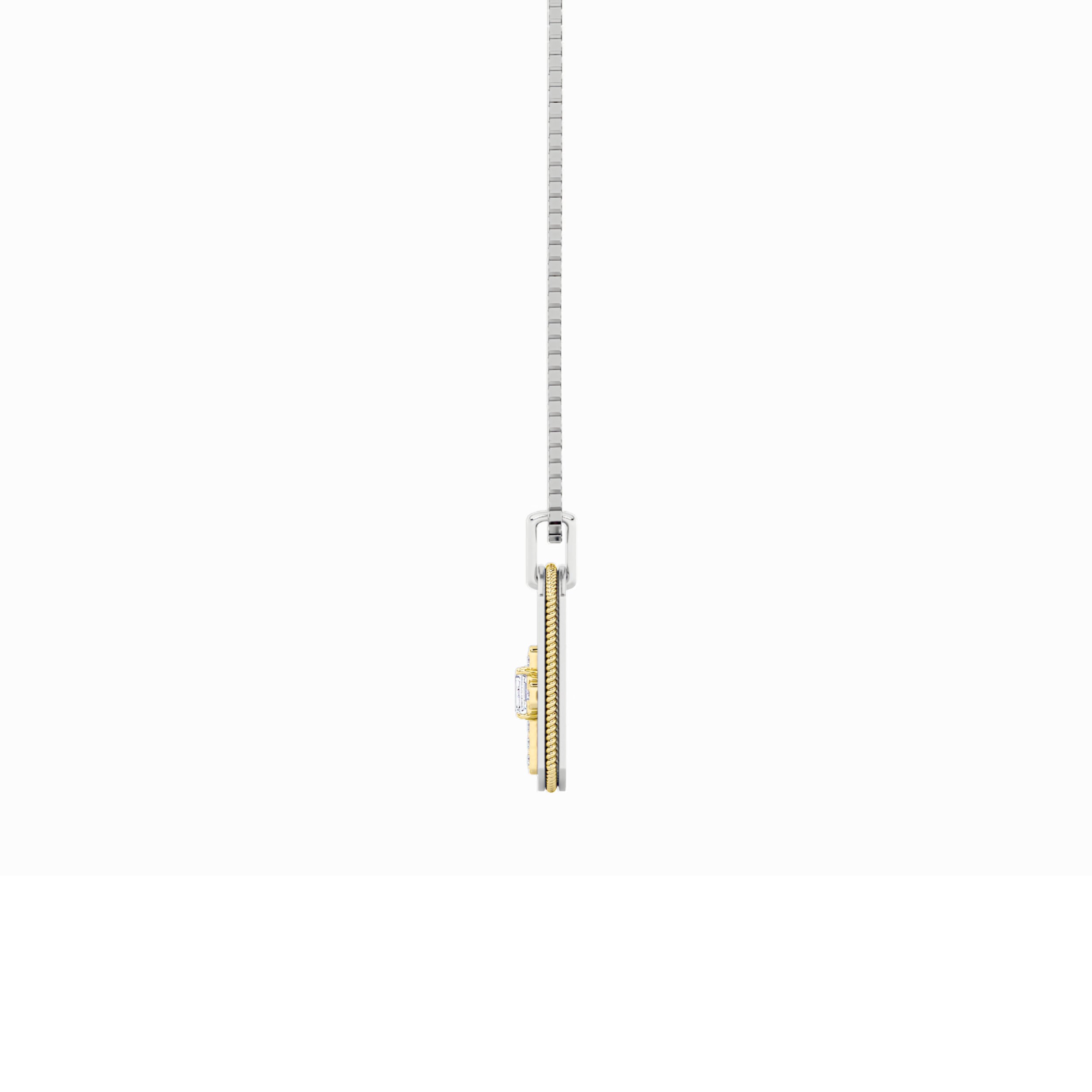1.0ct Emerald Shaped Lab Grown Diamond (F/VS) Dog Tag Pendant in 14K White Gold & Yellow Gold