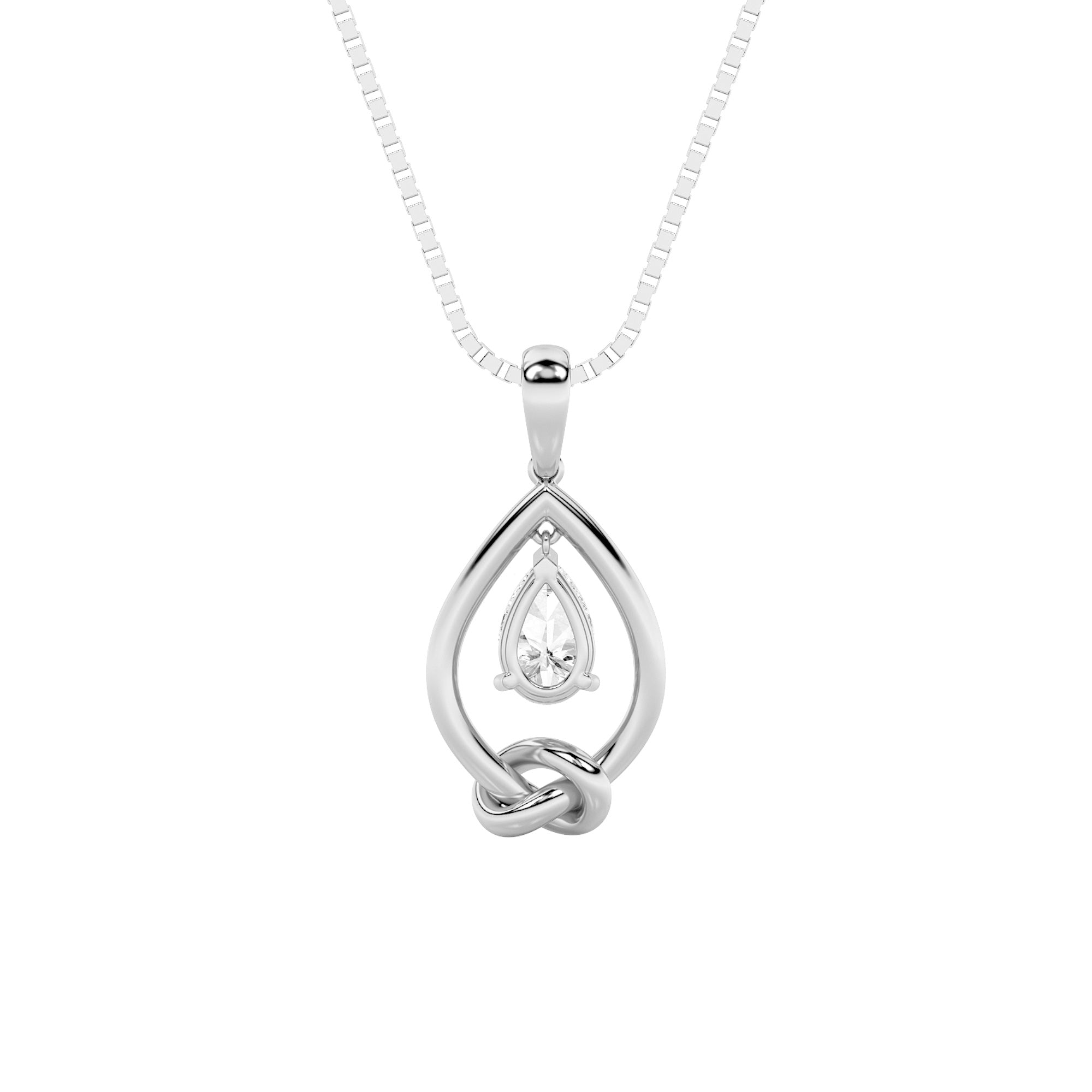 1.0ct Pear Shaped Lab Grown Diamond (F/VS) Solitaire Knot Pendant in 14K White Gold